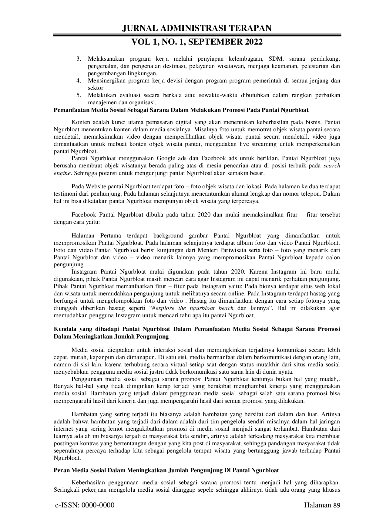 JURIS Pemanfaatan Media Sosial Sebagai Sarana Promosi Dalam Meningkatkan Jumlah Pengunjung Di Pantai Ngurbloat Maluku Tenggara