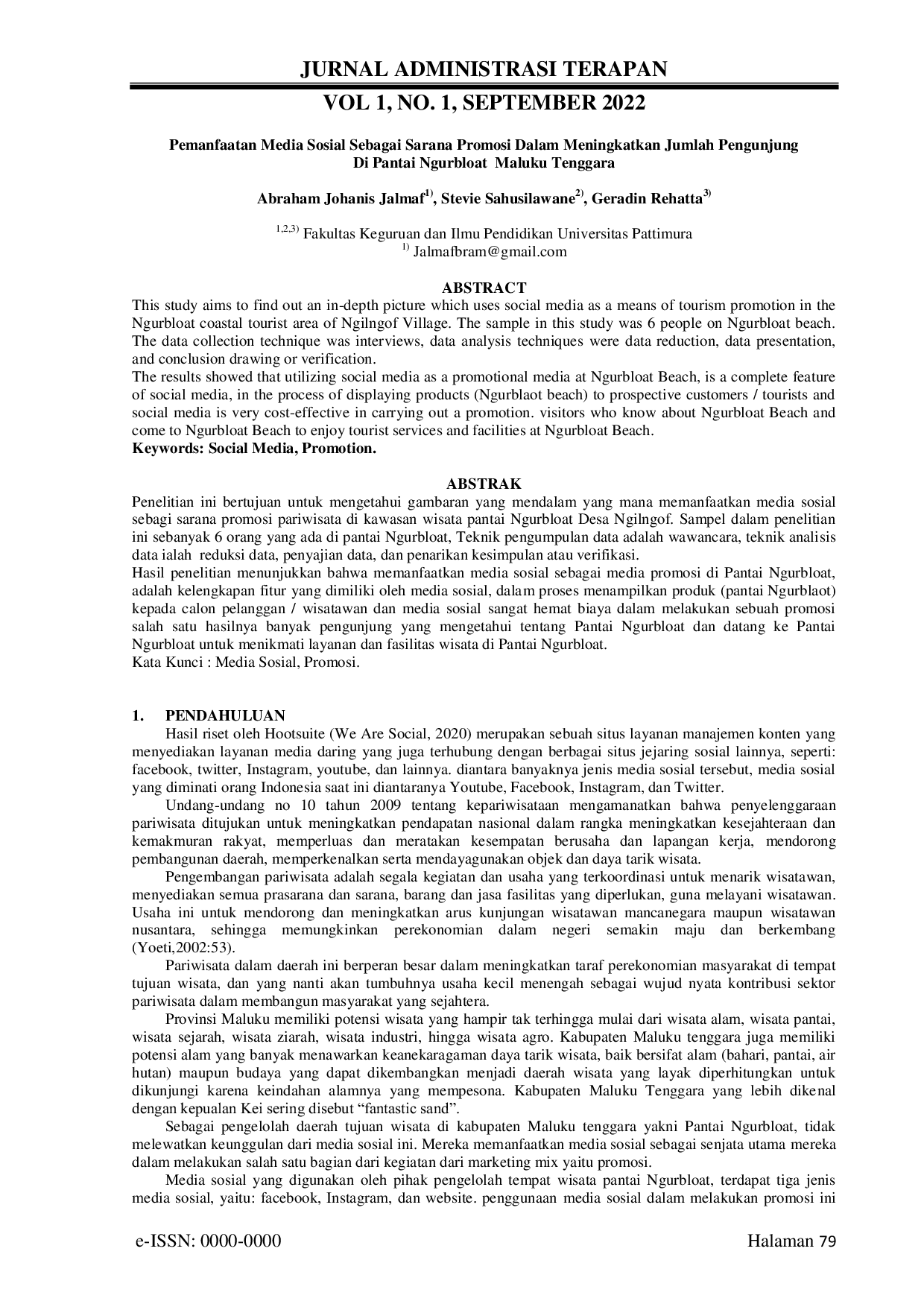 JURIS Pemanfaatan Media Sosial Sebagai Sarana Promosi Dalam Meningkatkan Jumlah Pengunjung Di Pantai Ngurbloat Maluku Tenggara