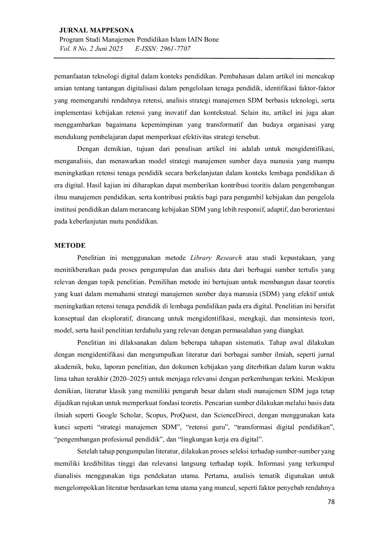 JURIS Strategi Manajemen Sumber Daya Manusia dalam Meningkatkan Retensi Tenaga Pendidik di Lembaga Pendidikan Era Digital