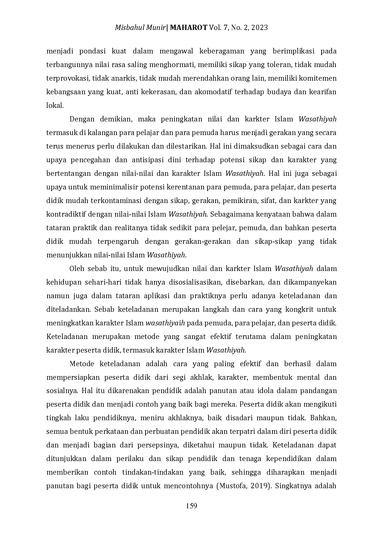 JURIS Implementation of Example Method in Forming Students Wasathiyah Islamic Character