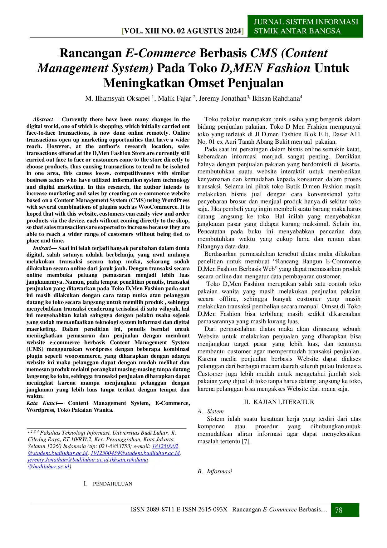 JURIS Rancangan E Commerce Berbasis CMS Content Management System Pada Toko D MEN Fashion Untuk Meningkatkan Omset Penjualan
