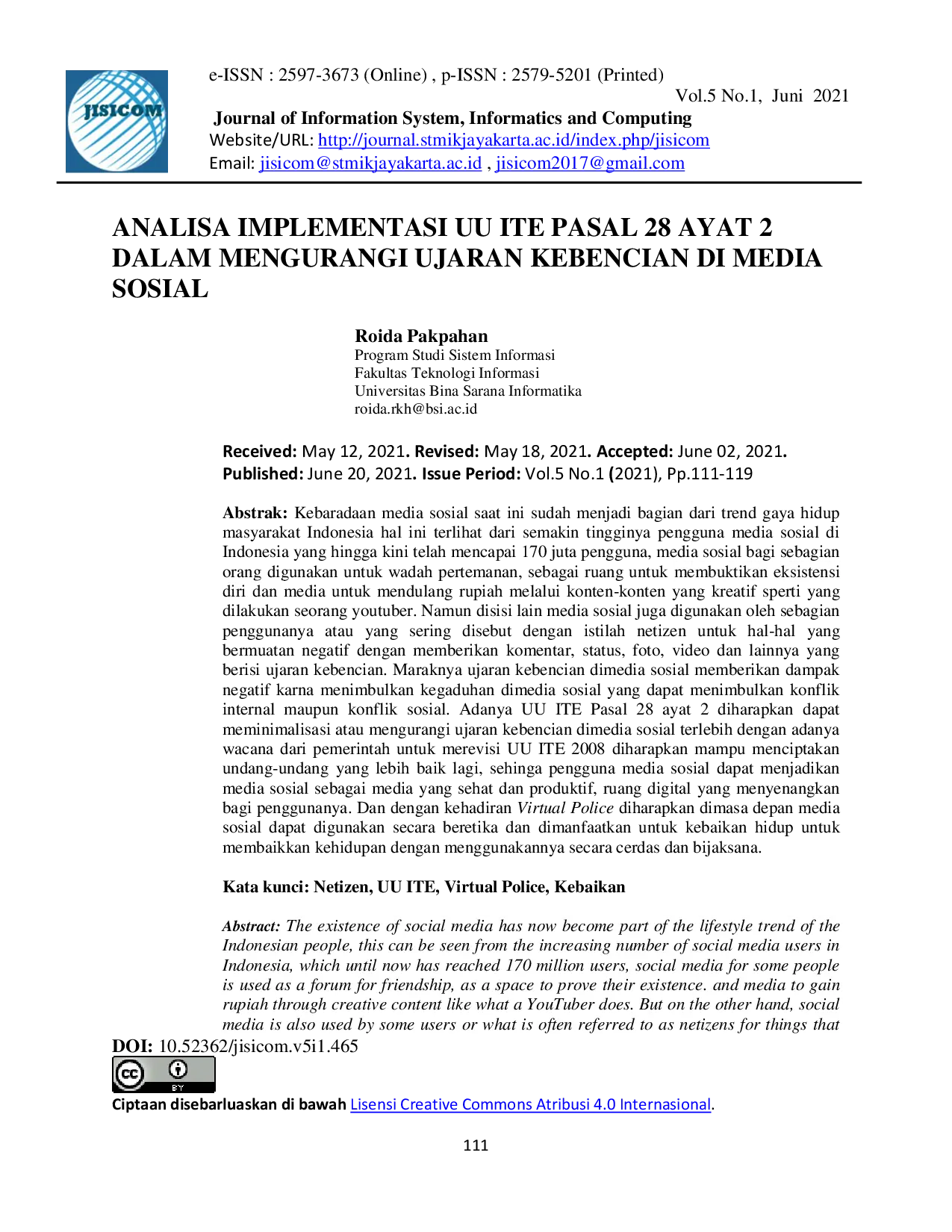 juris Analisa Implementasi UU ITE Pasal 28 Ayat 2 Dalam Mengurangi Ujaran Kebencian Di Media Sosial