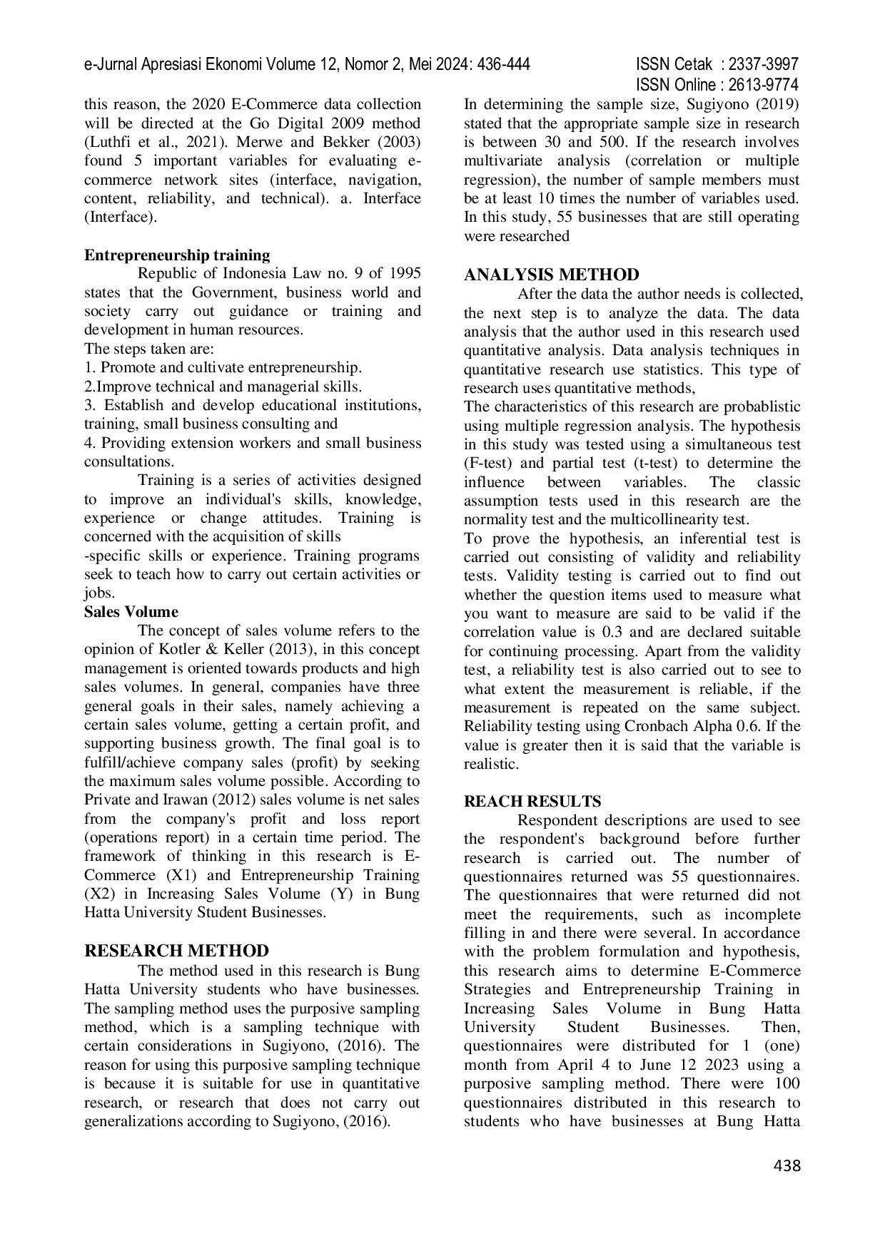 JURIS E Commerce Strategies and Entrepreneurship Training in Increasing Sales Volume at Bung Hatta University Student s Businesses