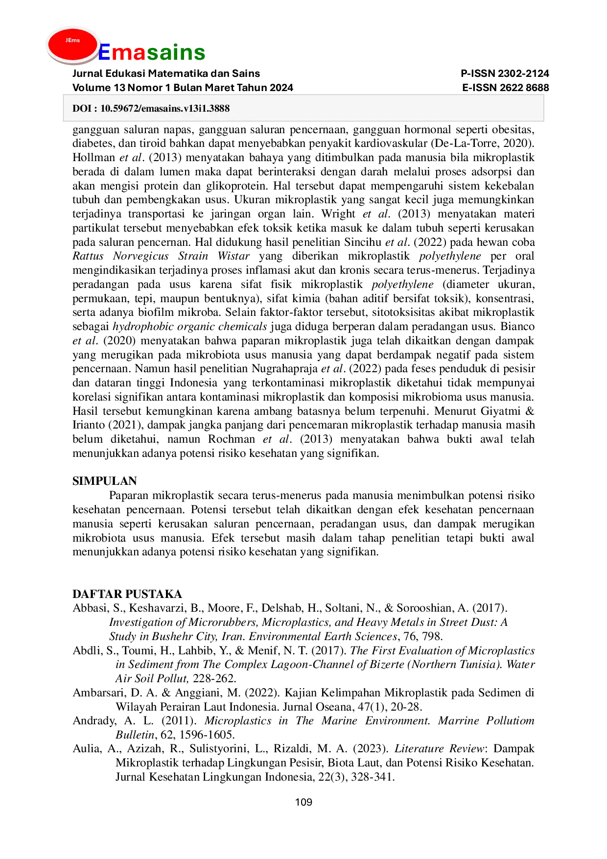 JURIS Paparan Mikroplastik Dan Potensi Risiko Kesehatan Pencernaan