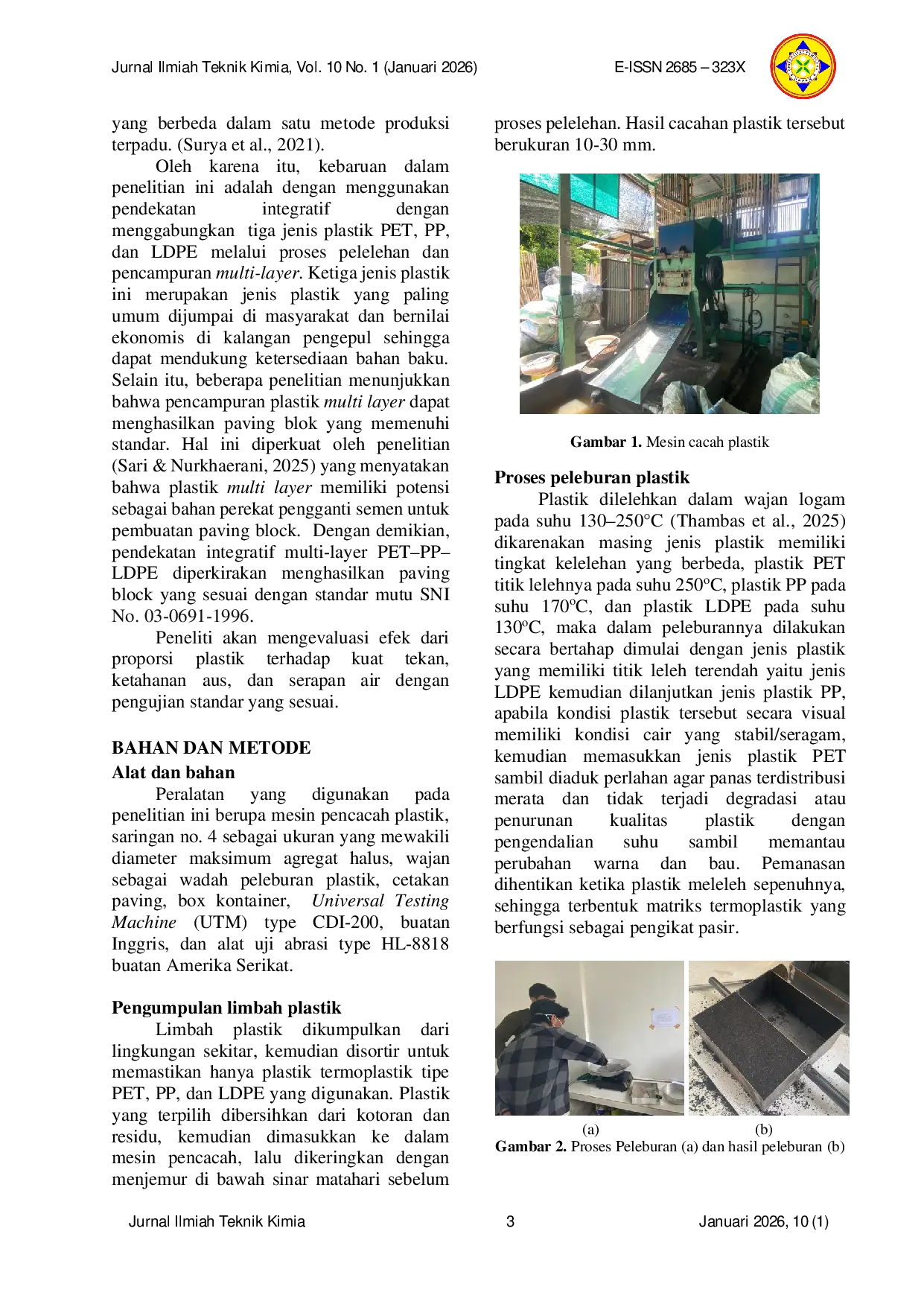 JURIS Analisis Kinerja Paving Blok Berbasis Limbah Plastik terhadap Sifat Fisik dan Mekanik