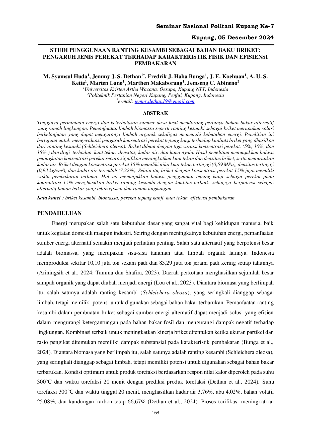 JURIS STUDI PENGGUNAAN RANTING KESAMBI SEBAGAI BAHAN BAKU BRIKET PENGARUH JENIS PEREKAT TERHADAP KARAKTERISTIK FISIK DAN EFISIENSI PEMBAKARAN