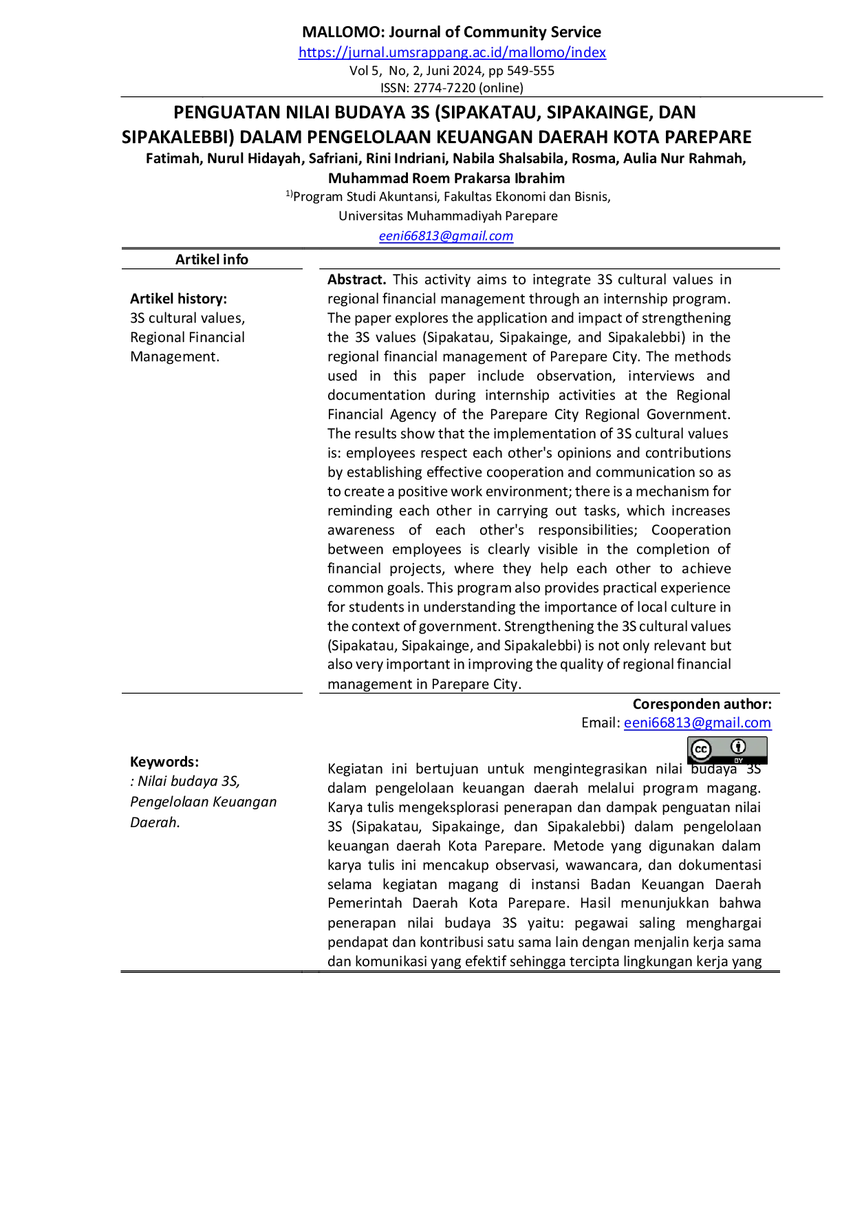 JURIS Penguatan Nilai Budaya 3S Sipakatau Sipakainge dan Sipakalebbi dalam Pengelolaan Keuangan Daerah Kota Parepare
