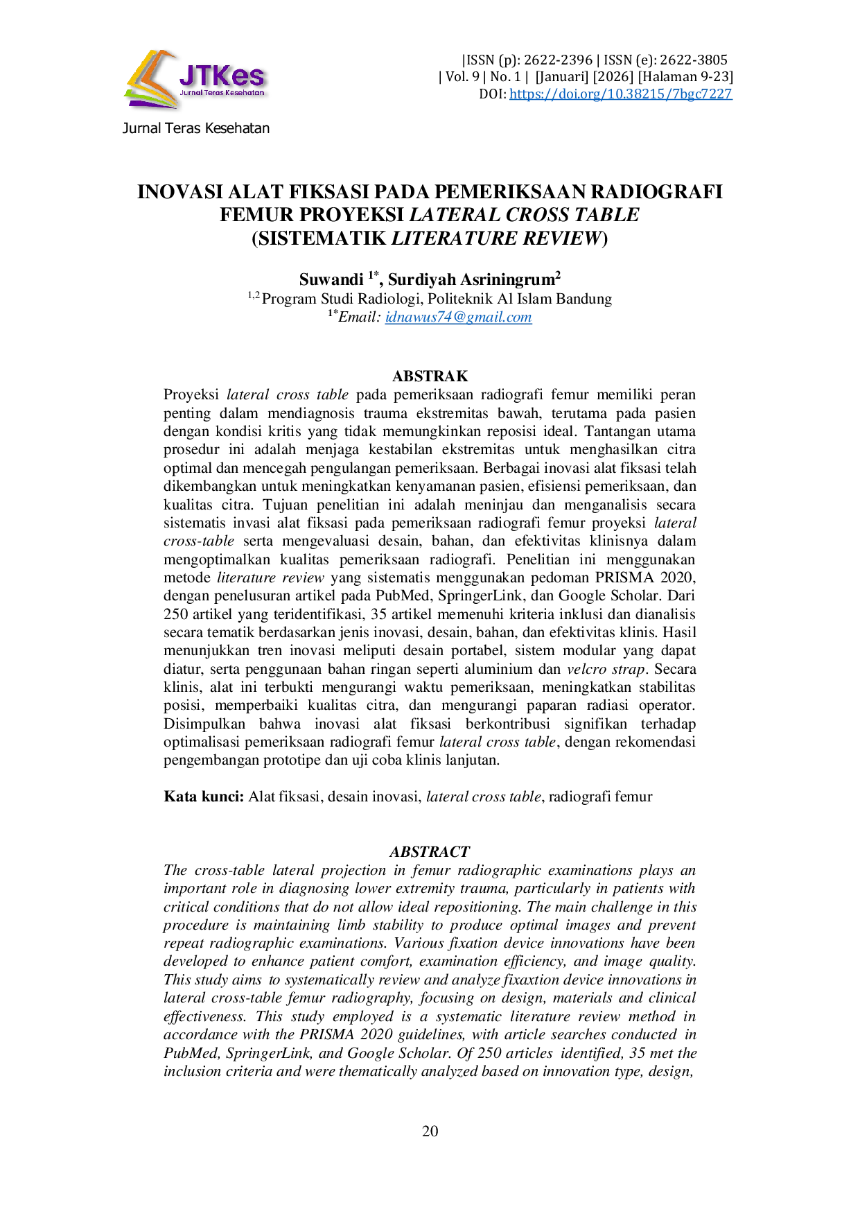 JURIS Inovasi Alat Fiksasi Pada Pemeriksaan Radiografi Femur Proyeksi Lateral Cross Table Sistematik Literature Review
