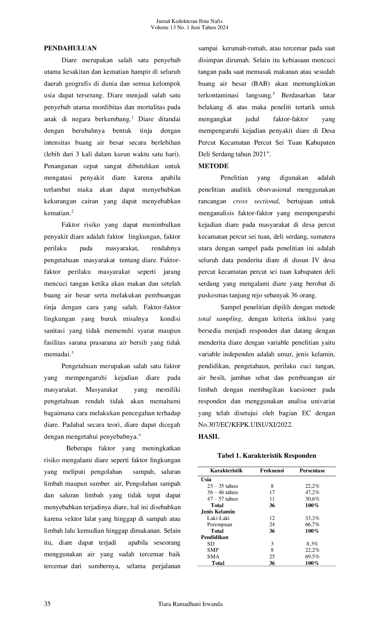 JURIS Faktor Faktor yang Mempengaruhi Kejadian Diare Akut pada Masyarakat di Dusun IV Desa Percut Kecamatan Percut Sei Tuan