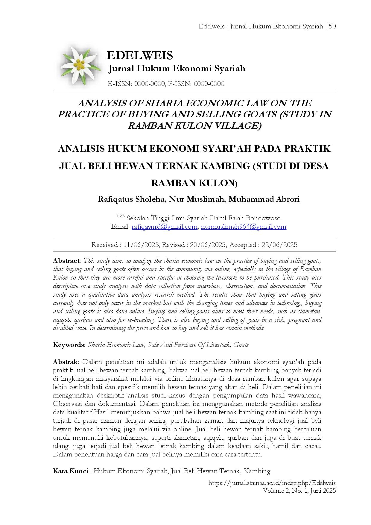 juris Analysis of Sharia Economic Law on the Practice of Buying and Selling Goats Study in Ramban Kulon Village