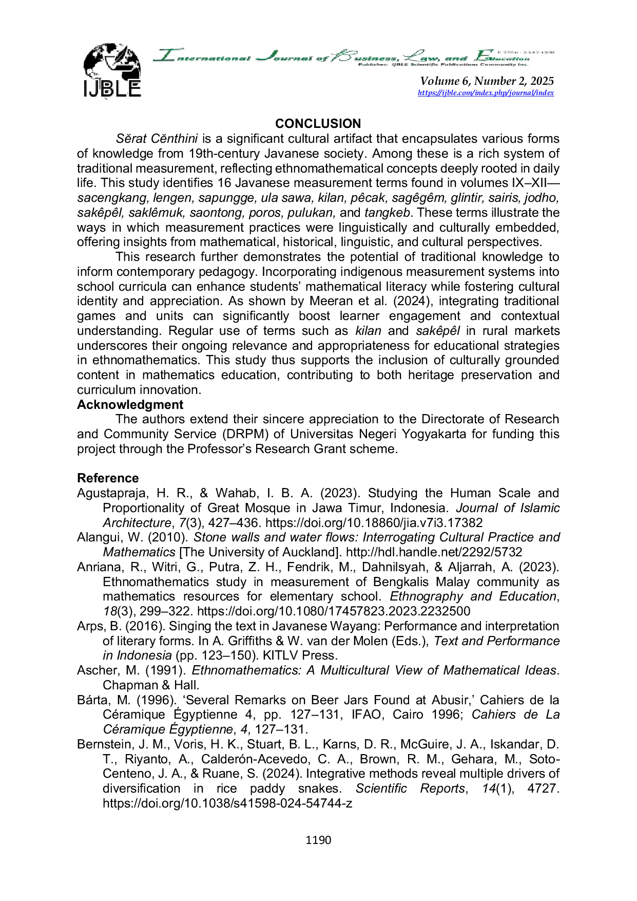 JURIS The Concept of Measure in the 19Th Century Javanese An Ethnomathematics Study