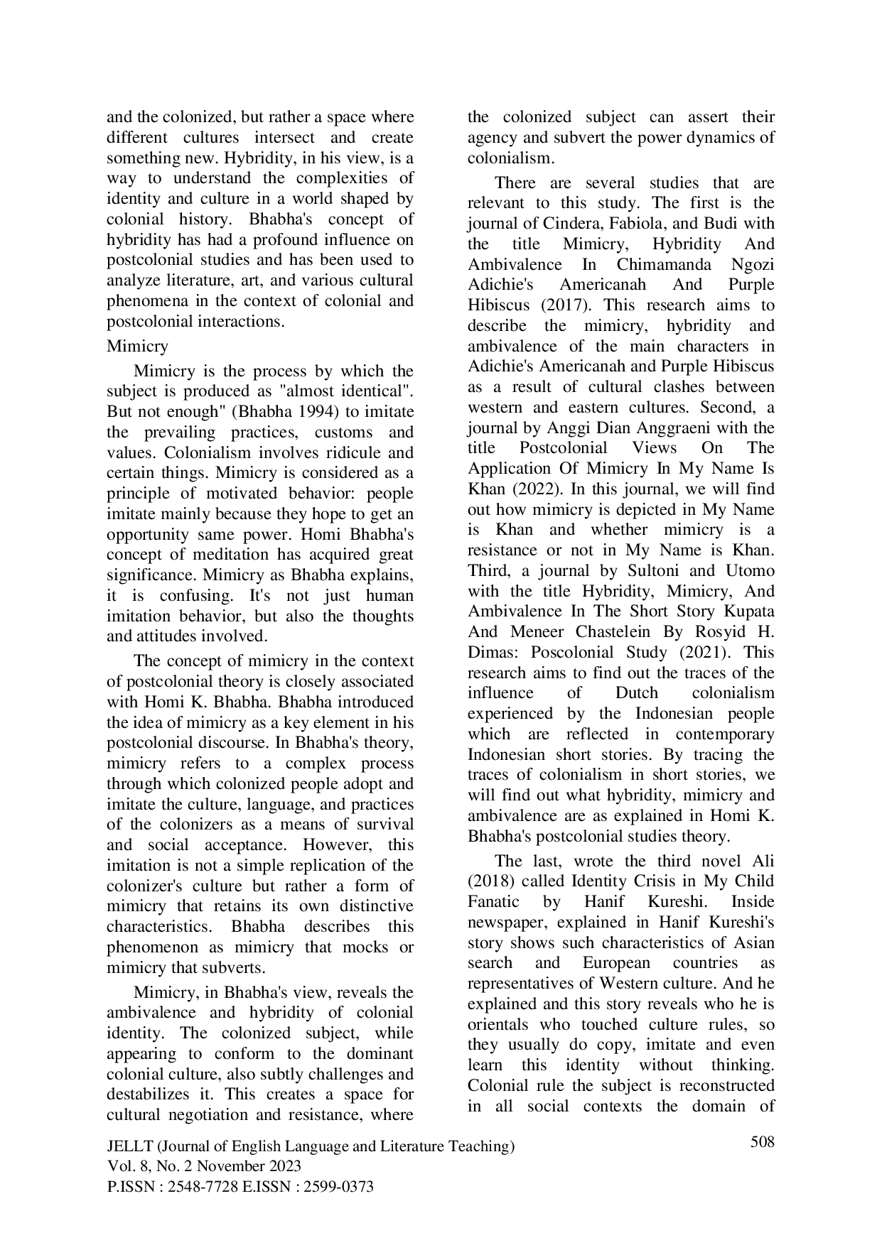 JURIS The Hybridity and Mimicry in My Son the Fanatic A Post Colonial Study