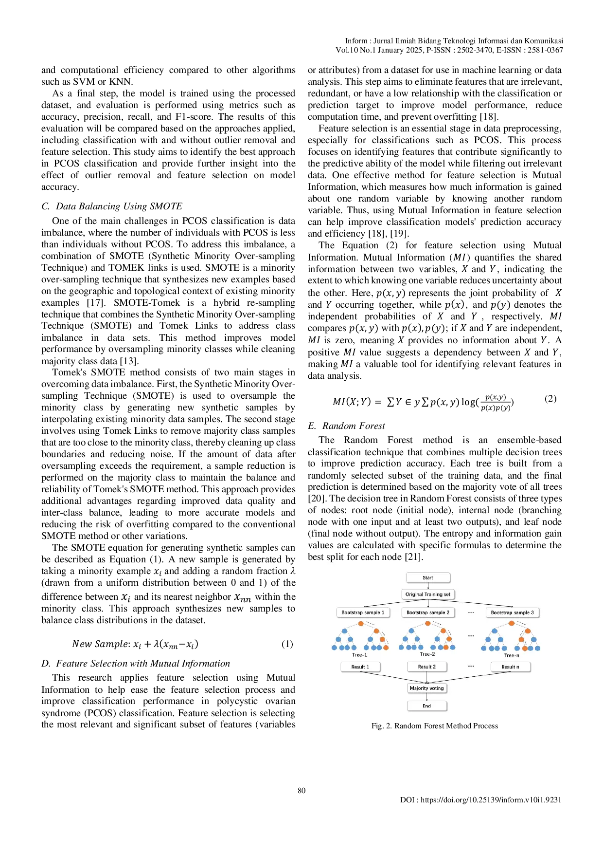 JURIS Comparative Analysis of PCOS Classification Using Random Forest Integration of Mutual Information SMOTE Tomek and Outlier Handling