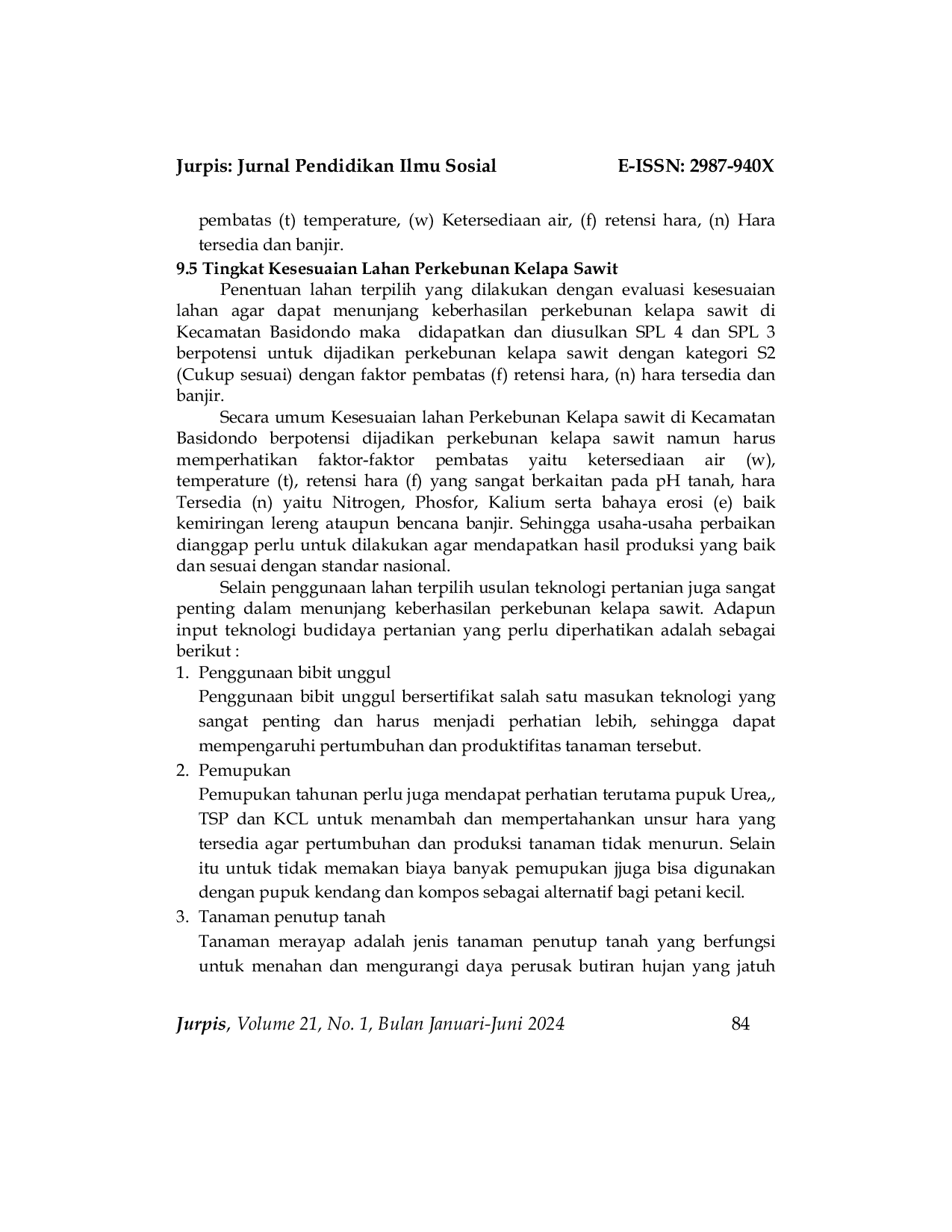 JURIS Pemanfaatan Potensi Lahan Perkebunan Kelapa Sawit Di Kecamatan Basidondo Kabupaten Tolitoli