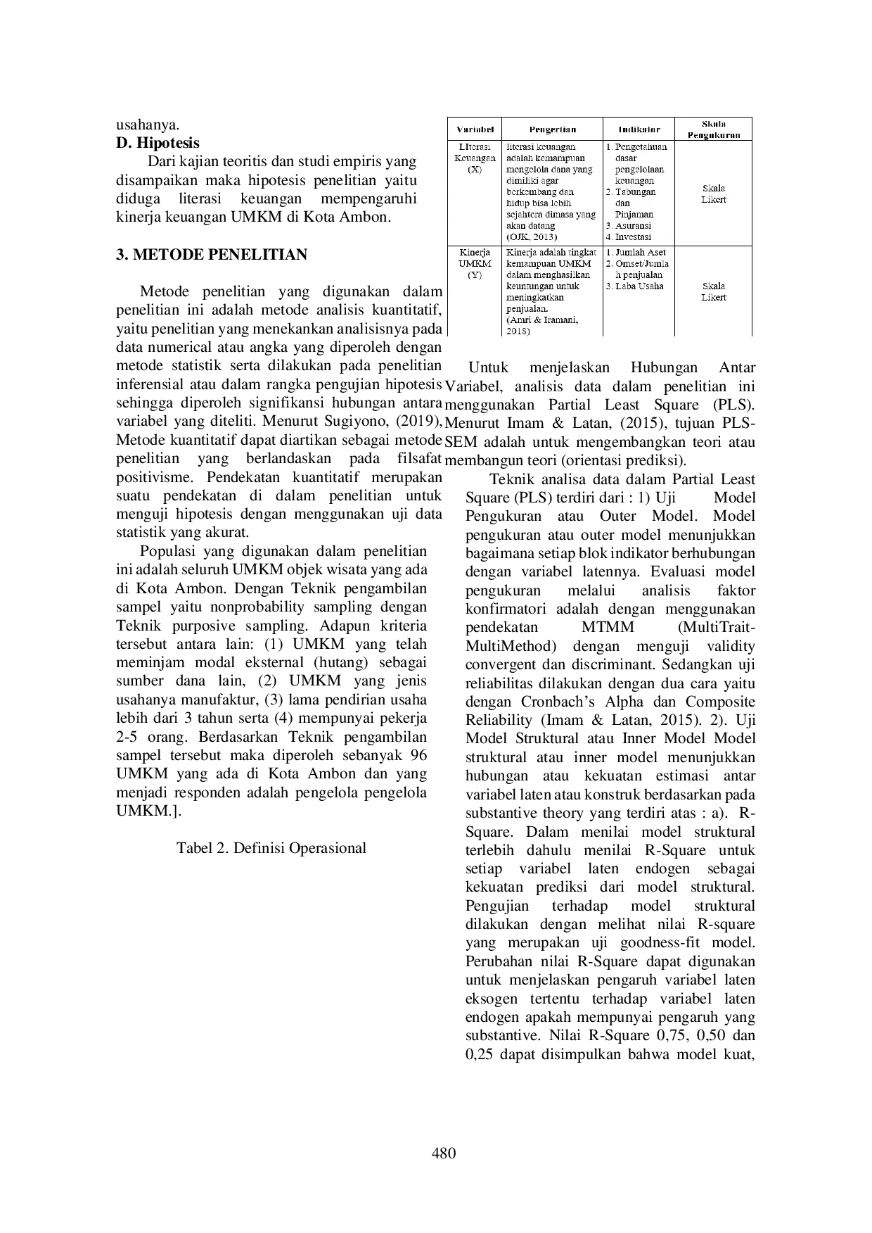 JURIS Kinerja Usaha Mikro Kecil Dan Menengah Di Kota Ambon Berdasarkan Literasi Keuangan