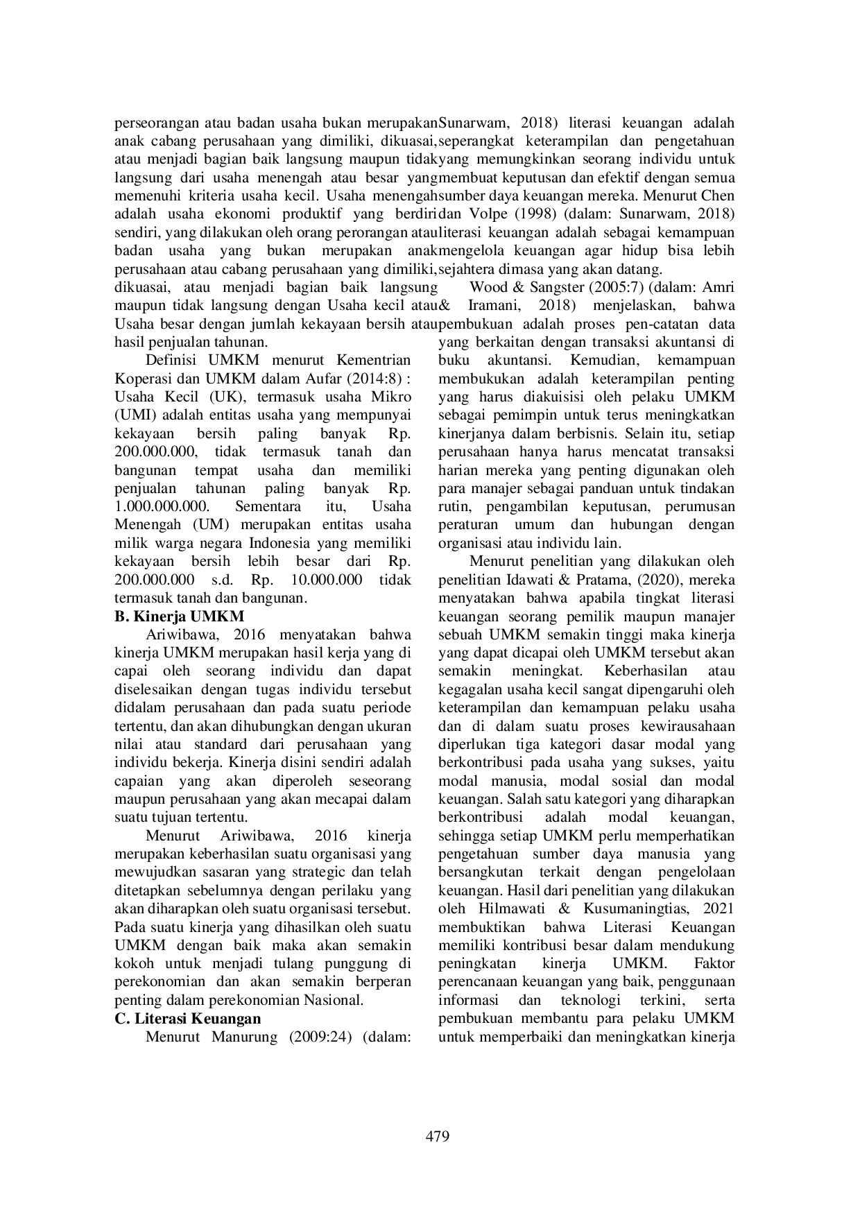 JURIS Kinerja Usaha Mikro Kecil Dan Menengah Di Kota Ambon Berdasarkan Literasi Keuangan