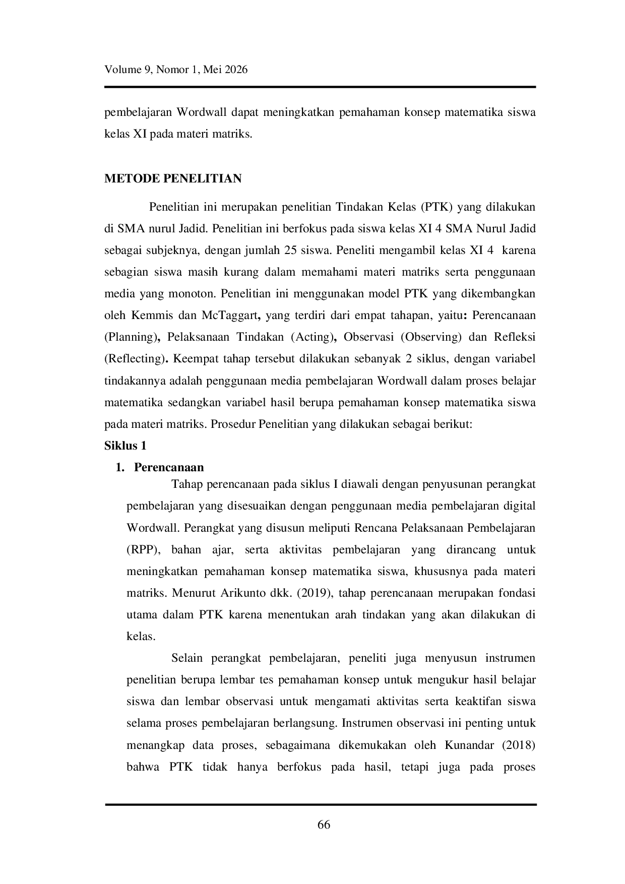 JURIS Penerapan Media Pembelajaran Interaktif Wordwall dalam Upaya Meningkatkan Pemahaman Konsep Matematika Siswa Kelas XI Materi Matriks
