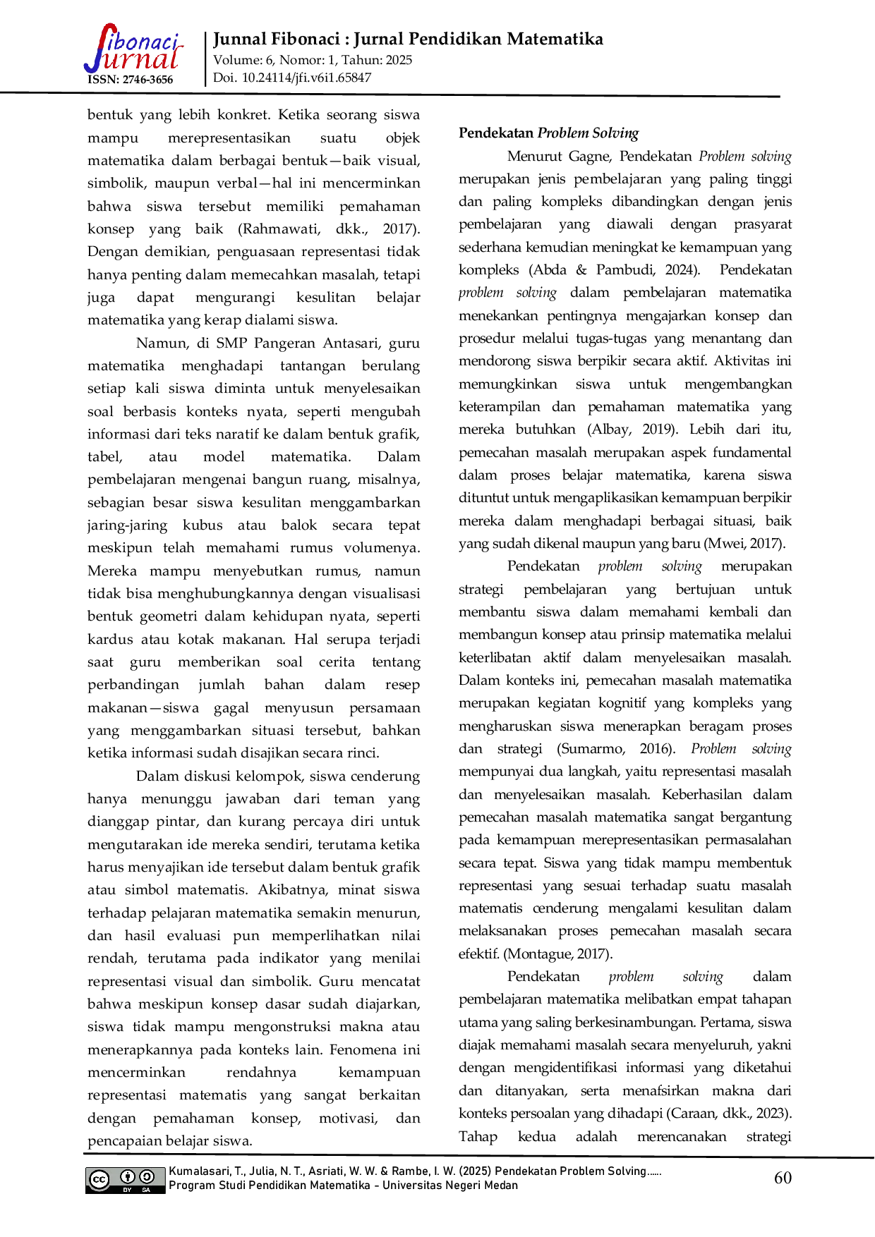JURIS Pendekatan Problem Solving untuk Meningkatkan Representasi Matematis Siswa SMP Pangeran Antasari