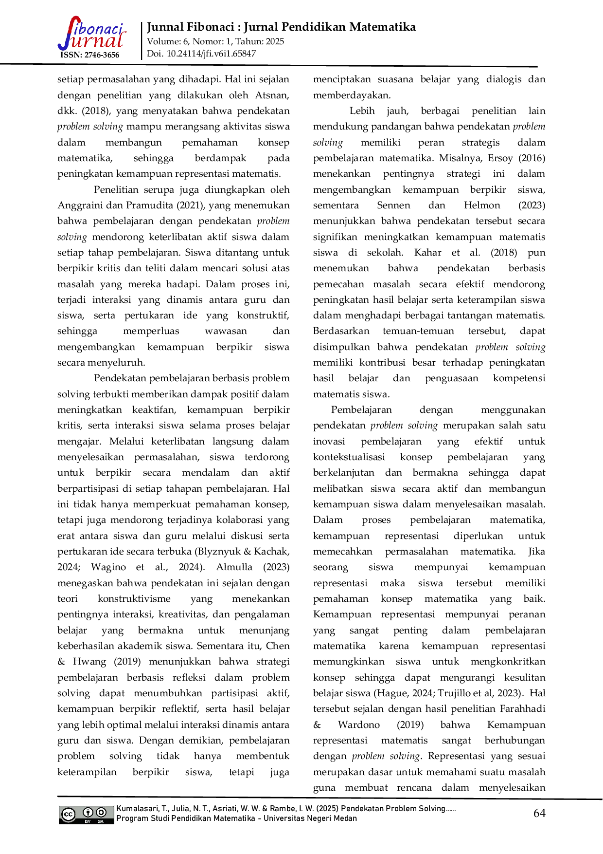 JURIS Pendekatan Problem Solving untuk Meningkatkan Representasi Matematis Siswa SMP Pangeran Antasari