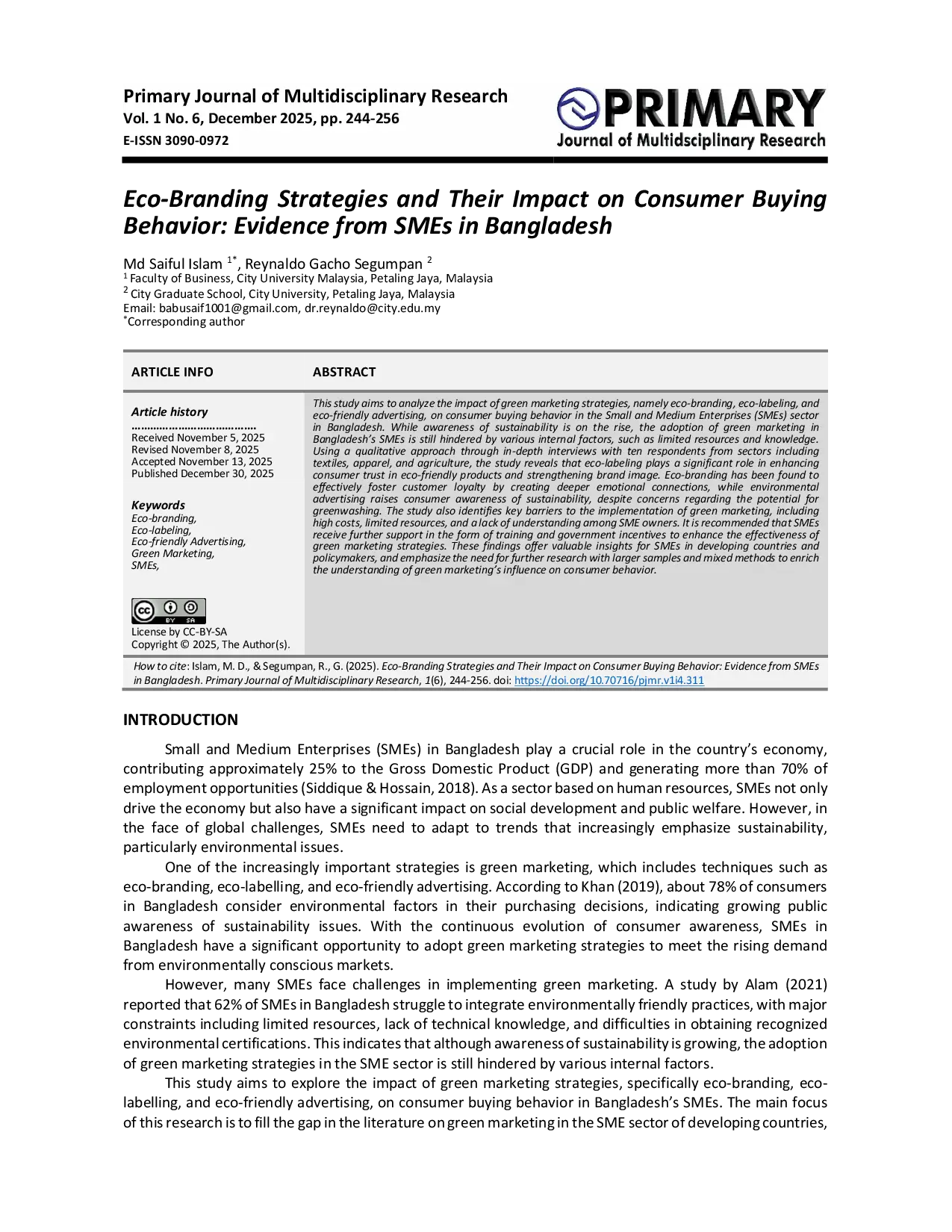 JURIS Eco Branding Strategies and Their Impact on Consumer Buying Behavior Evidence from SMEs in Bangladesh