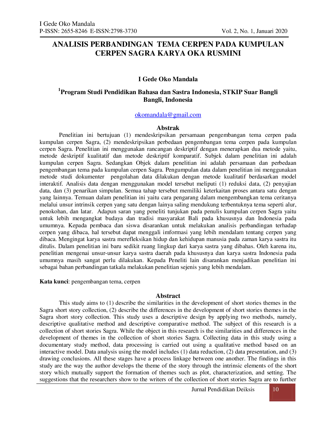 JURIS Analisis Perbandingan Tema Cerpen Pada Kumpulan Cerpen Sagra Karya Oka Rusmini