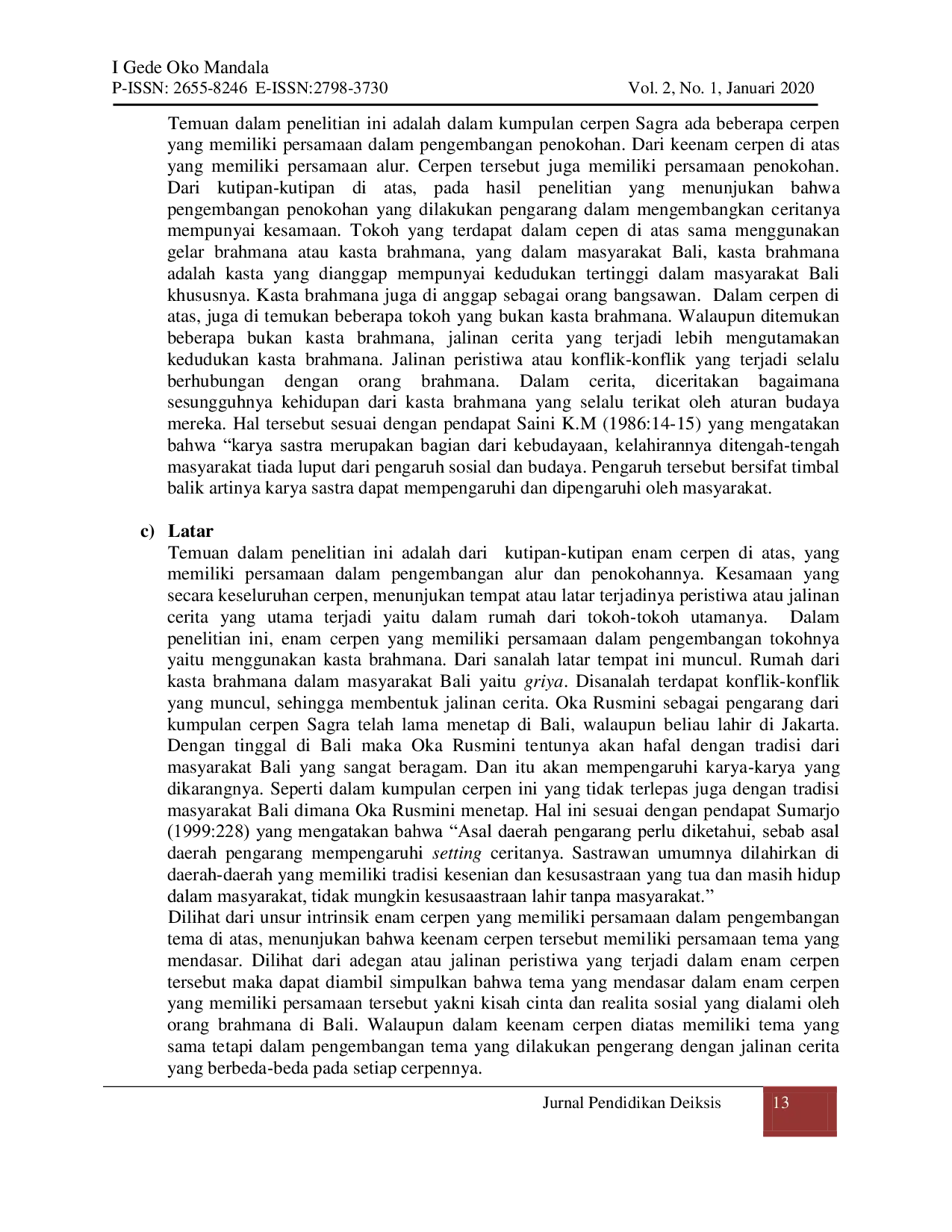 JURIS Analisis Perbandingan Tema Cerpen Pada Kumpulan Cerpen Sagra Karya Oka Rusmini