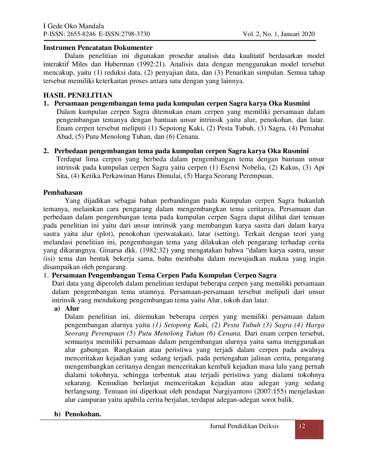 JURIS Analisis Perbandingan Tema Cerpen Pada Kumpulan Cerpen Sagra Karya Oka Rusmini