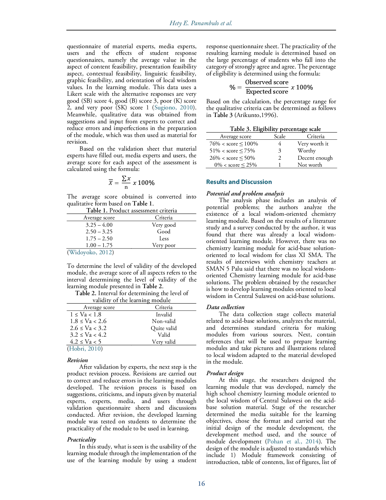 juris Development of Chemistry s Learning Module Oriented Local Wisdom of Central Sulawesi for High School in Basic Acid Solution Materials