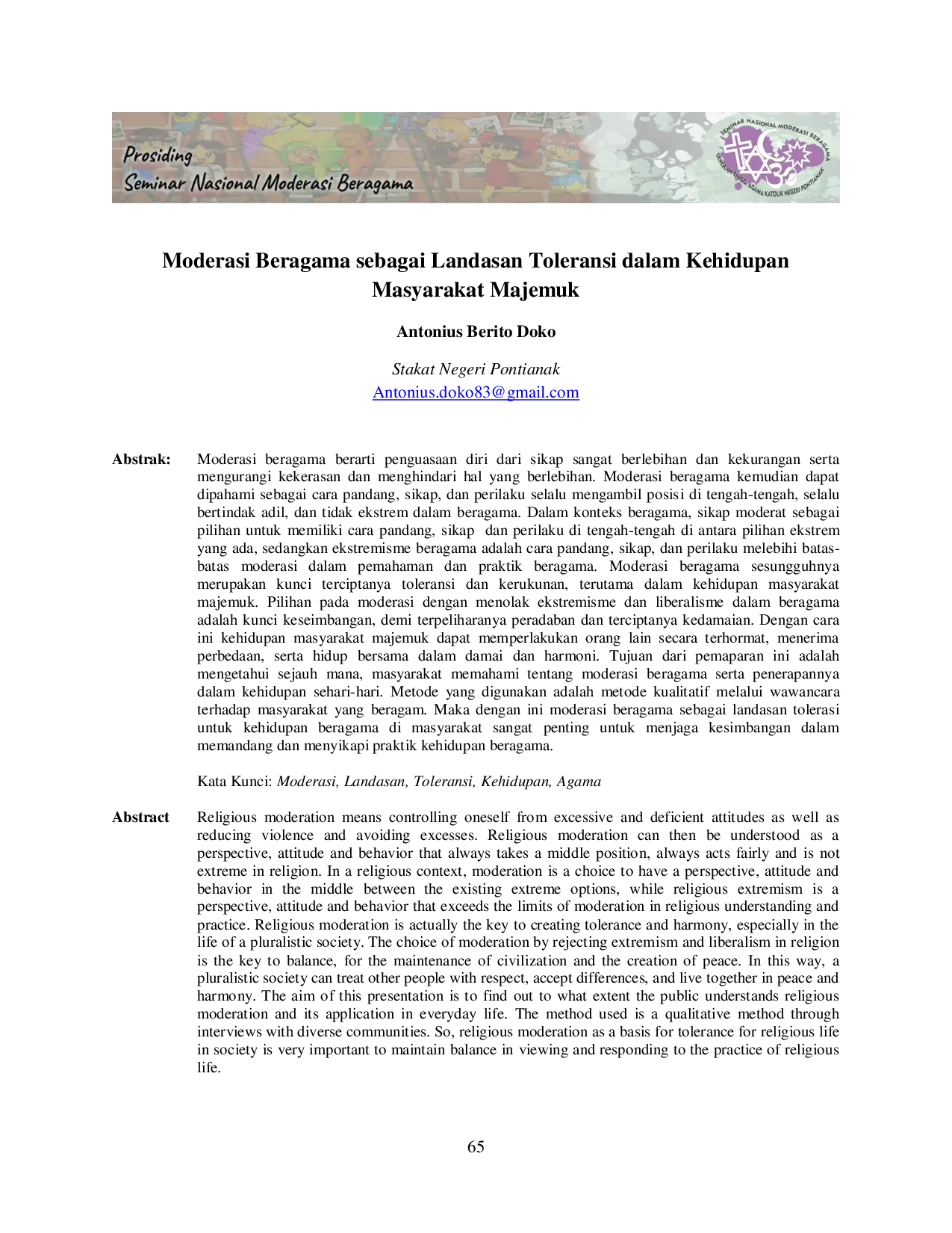 JURIS Moderasi Beragama Sebagai Landasan Toleransi dalam Kehidupan Masyarakat Majemuk