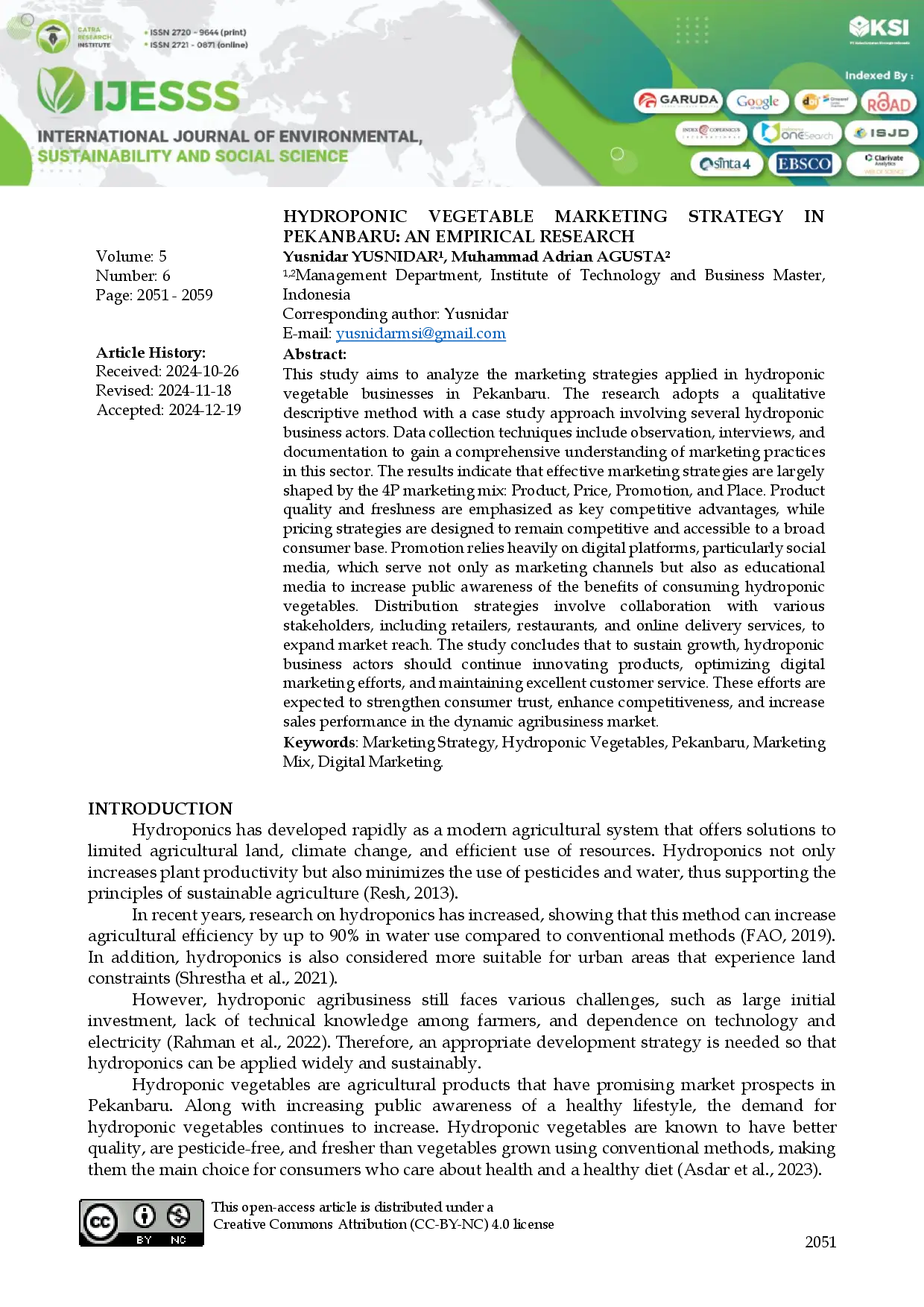 juris Hydroponic Vegetable Marketing Strategy in Pekanbaru An Empirical Research