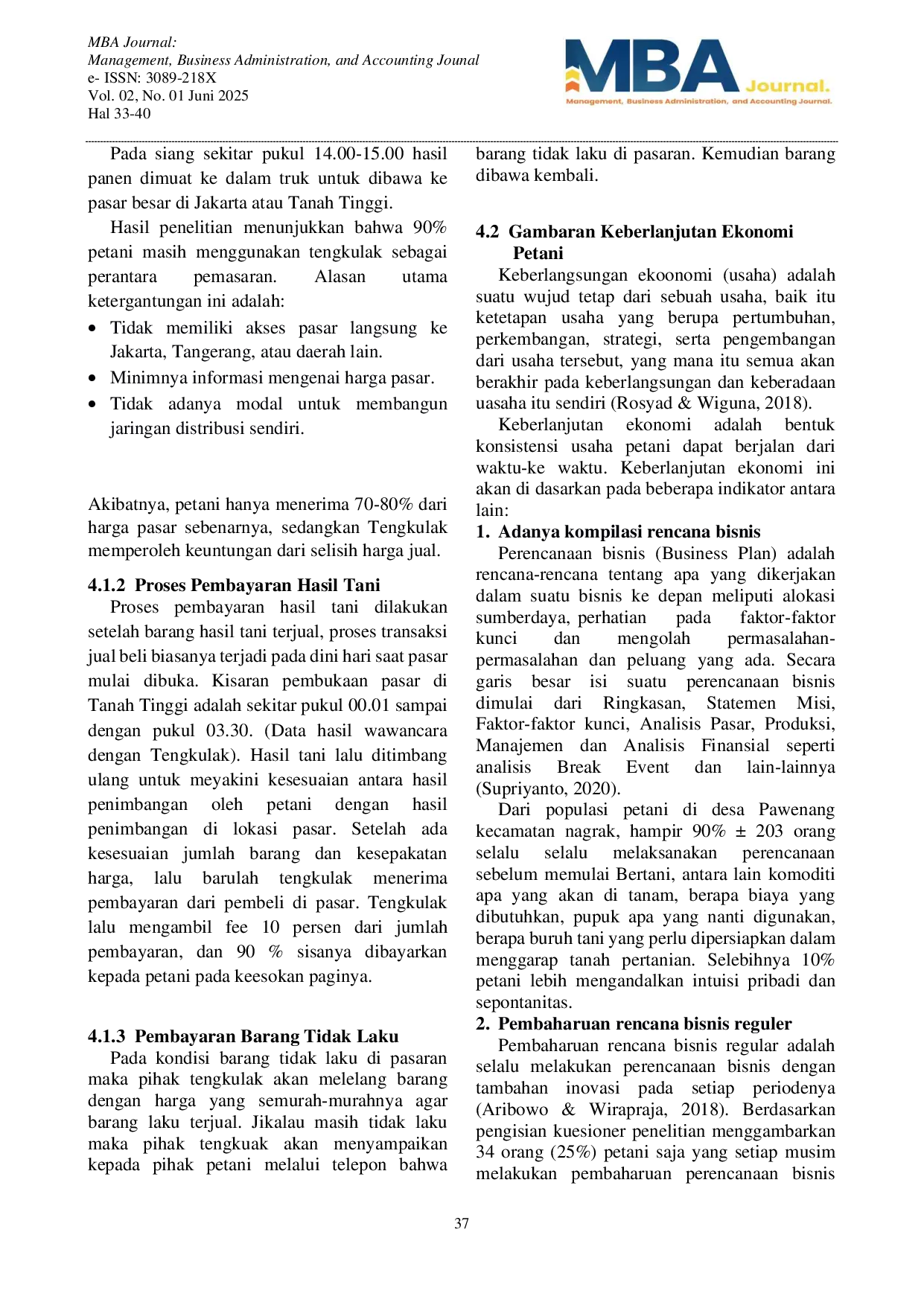 juris Analisis Sistem Pemasaran Titip Jual Melalui Tengkulak dan Keberlanjutan Ekonomi Petani di Desa Pawenang Kecamatan Nagrak Kabupaten Sukabumi