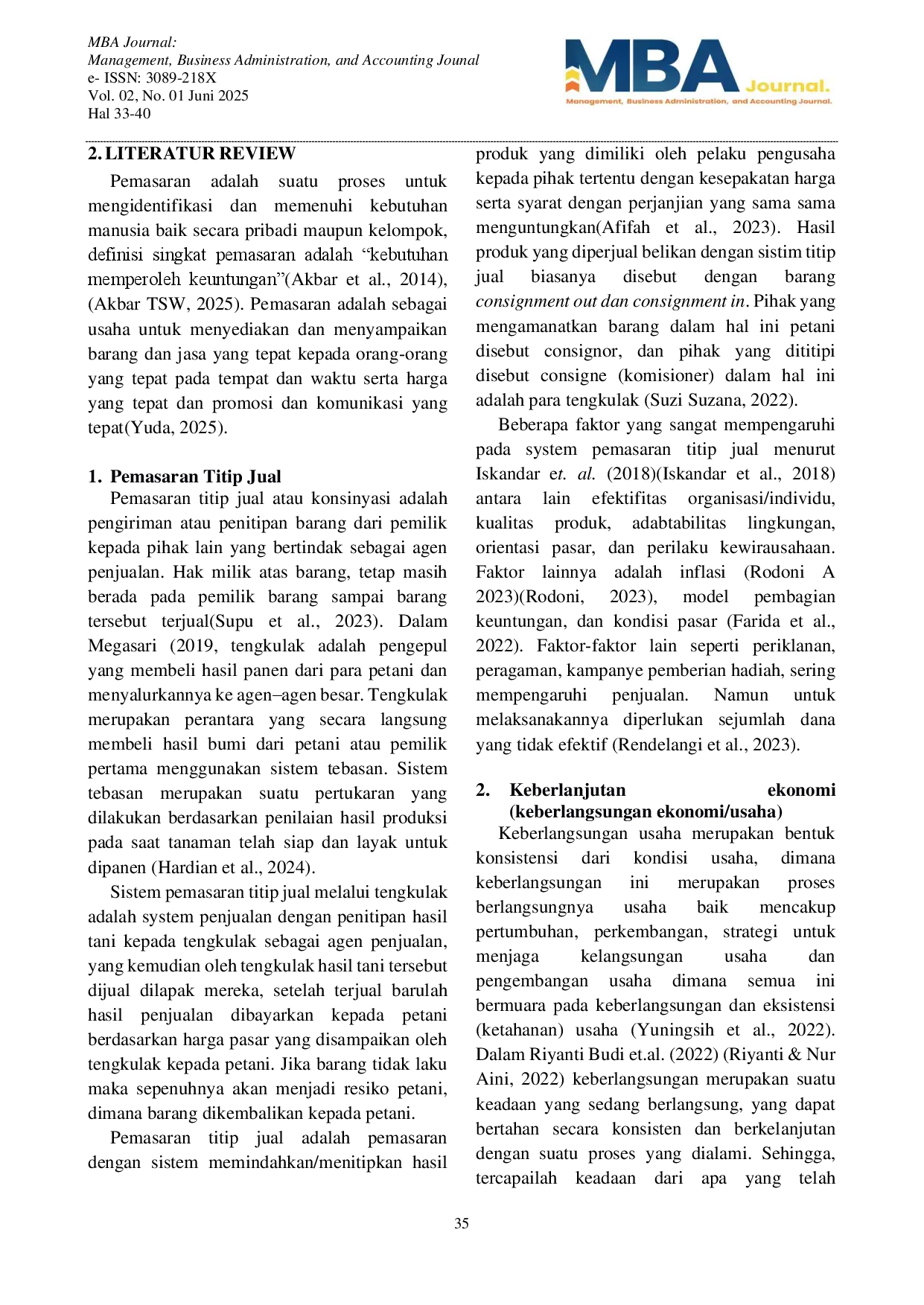 juris Analisis Sistem Pemasaran Titip Jual Melalui Tengkulak dan Keberlanjutan Ekonomi Petani di Desa Pawenang Kecamatan Nagrak Kabupaten Sukabumi