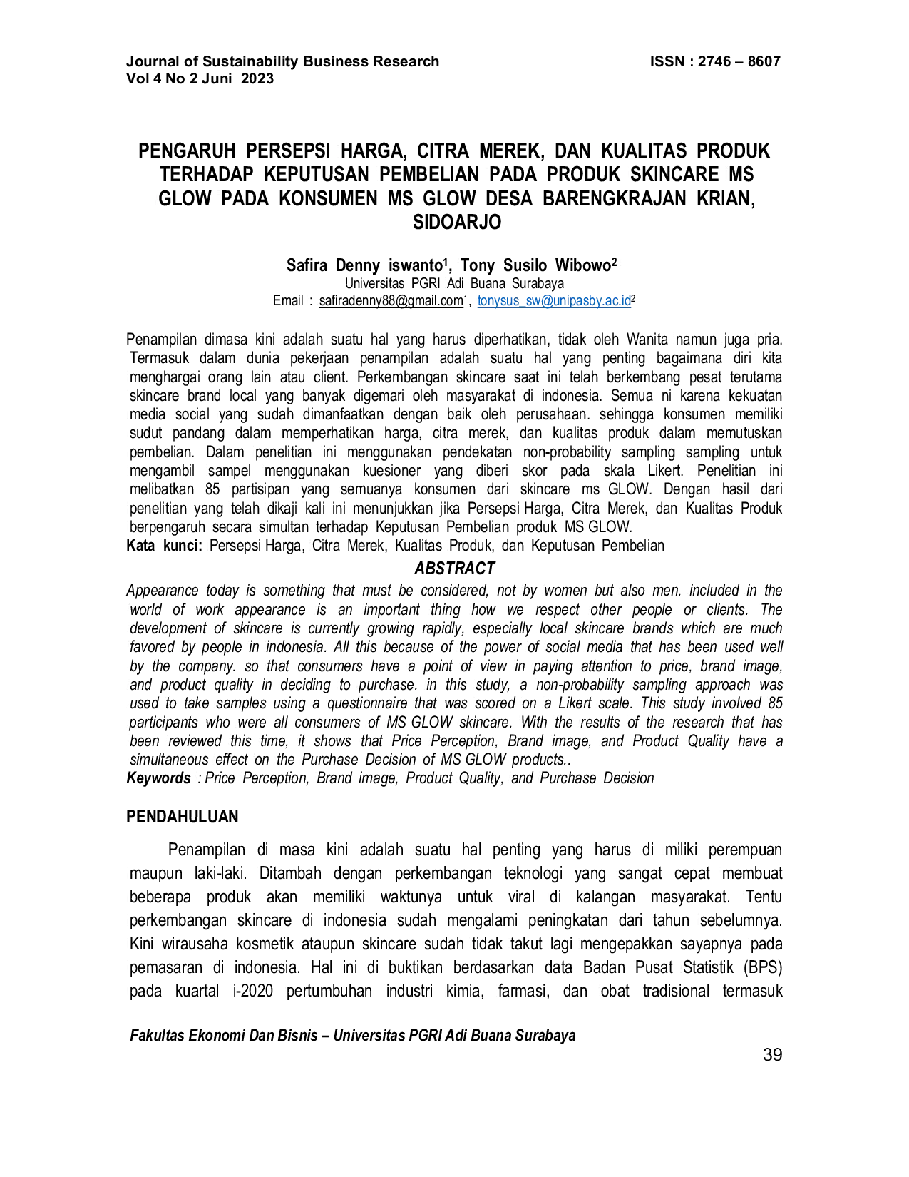 JURIS Pengaruh iPersepsi iHarga iCitra iMerek iDan iKualitas iProduk iTerhadap iKeputusan iPembelian iPada iProduk iSkincare iMS iGLOW iPada iKonsumen iMS iGLOW iDesa iBarengkrajan iKrian iSidoarjo