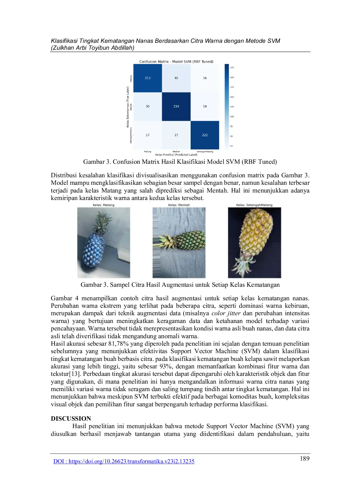 JURIS Klasifikasi Tingkat Kematangan Nanas Berdasarkan Citra Warna dengan Metode SVM