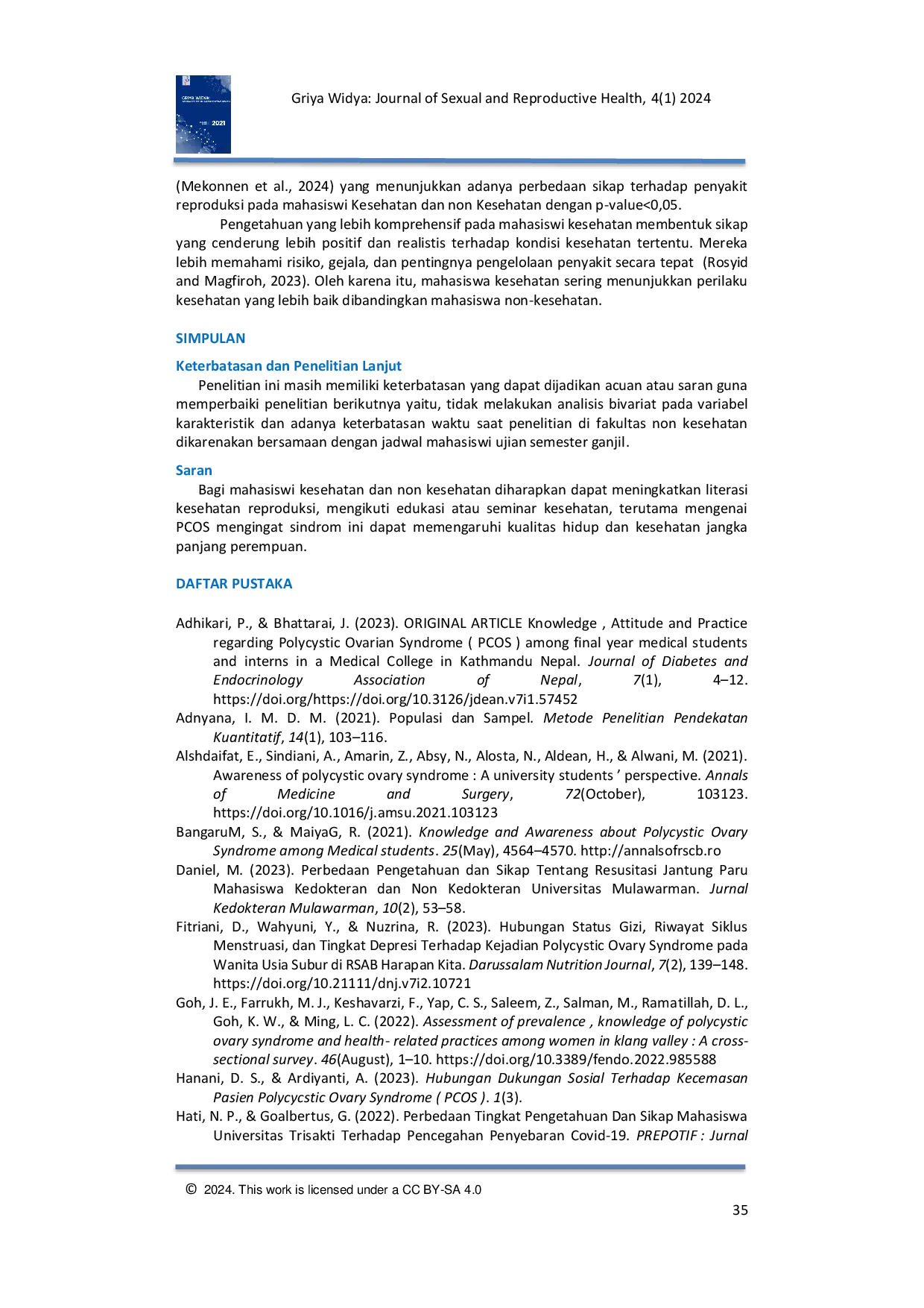 JURIS Perbandingan Pengetahuan dan Sikap tentang PCOS pada Mahasiswi Kesehatan dan Non Kesehatan