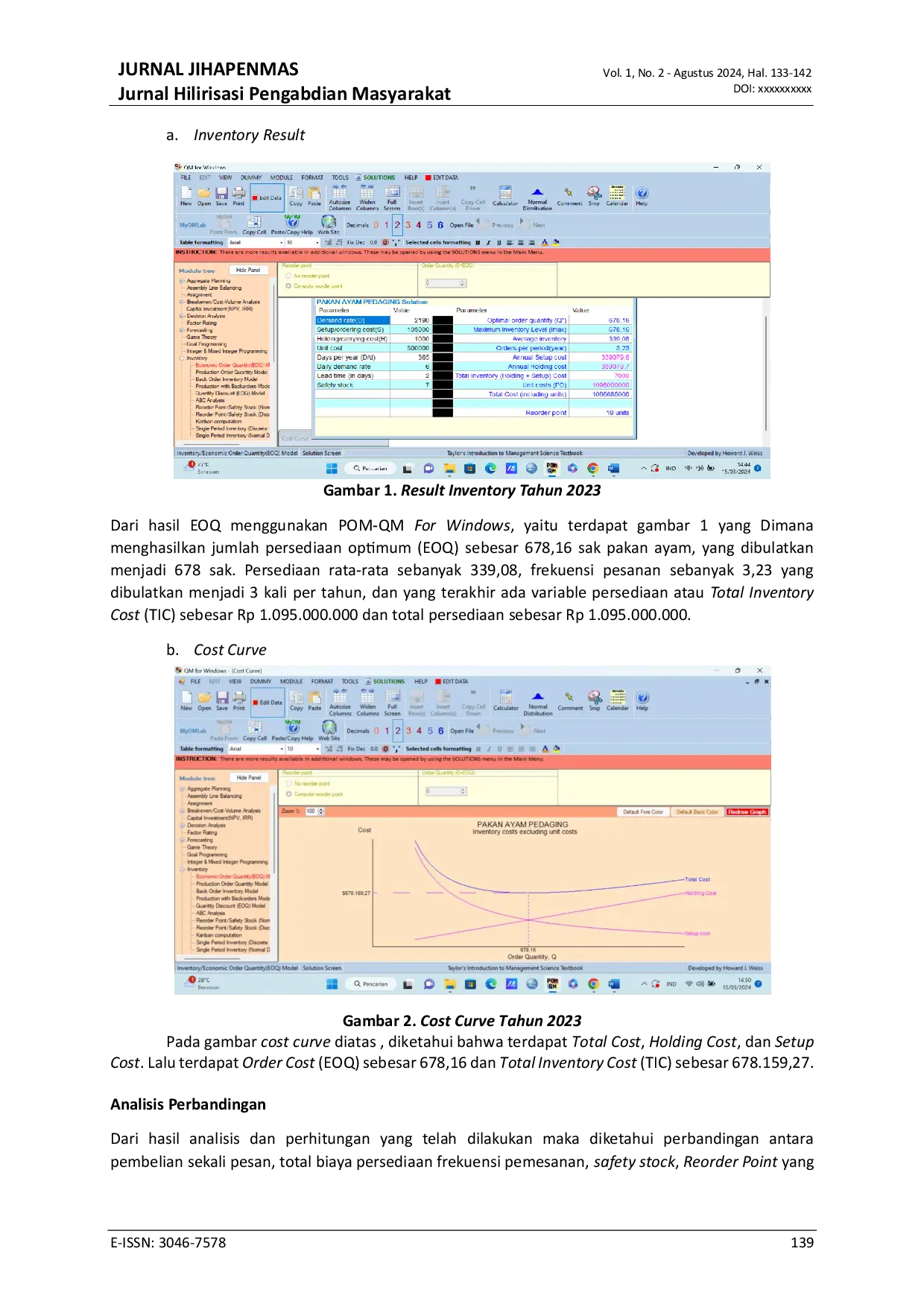 JURIS Analisis Pengendalian Persediaan Pakan Ternak Ayam Broiler Pada Peternakan Ayam Milik Bapak Weli Tando Dengan Menggunakan Bantuan Alat Analisis POM QM For Windows