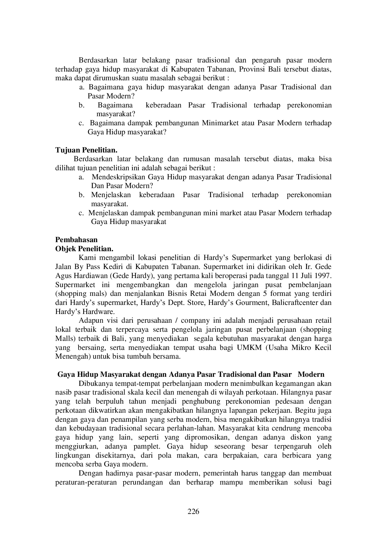 JURIS Pasar Modern Dan Pasar Tradisional Dalam Gaya Hidup Masyarakat Di Kabupaten Tabanan Provinsi Bali
