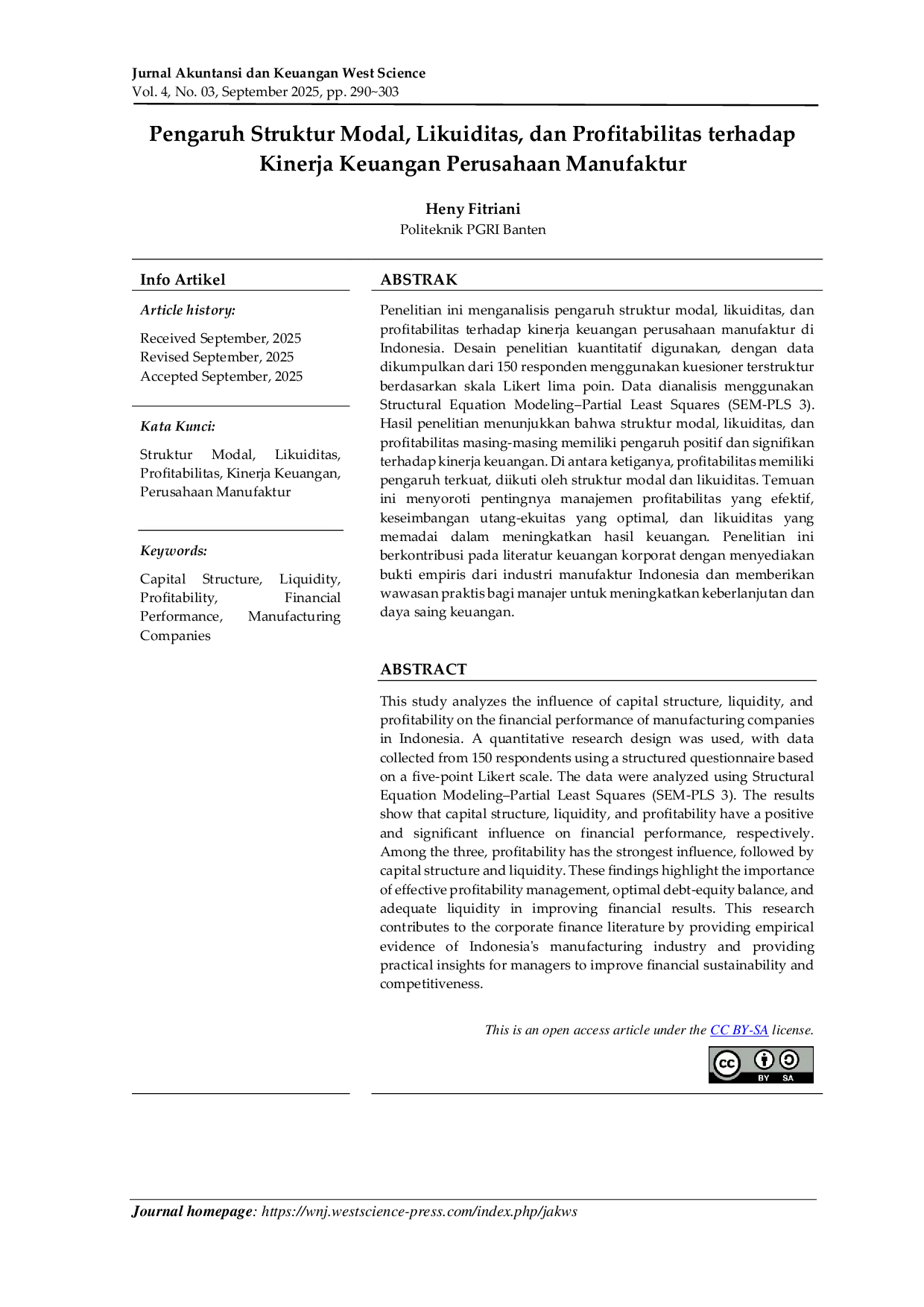 JURIS Pengaruh Struktur Modal Likuiditas dan Profitabilitas terhadap Kinerja Keuangan Perusahaan Manufaktur