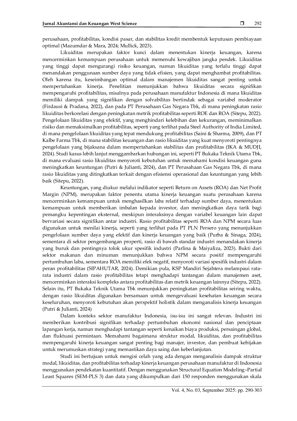 JURIS Pengaruh Struktur Modal Likuiditas dan Profitabilitas terhadap Kinerja Keuangan Perusahaan Manufaktur