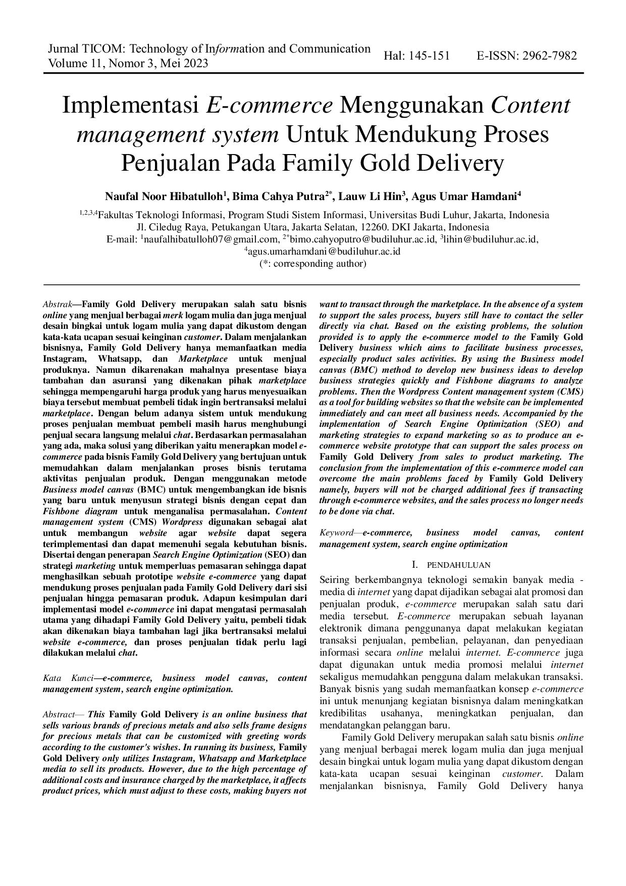 JURIS Implementasi E Commerce Menggunakan Content Management System Untuk Mendukung Proses Penjualan Pada Family Gold Delivery