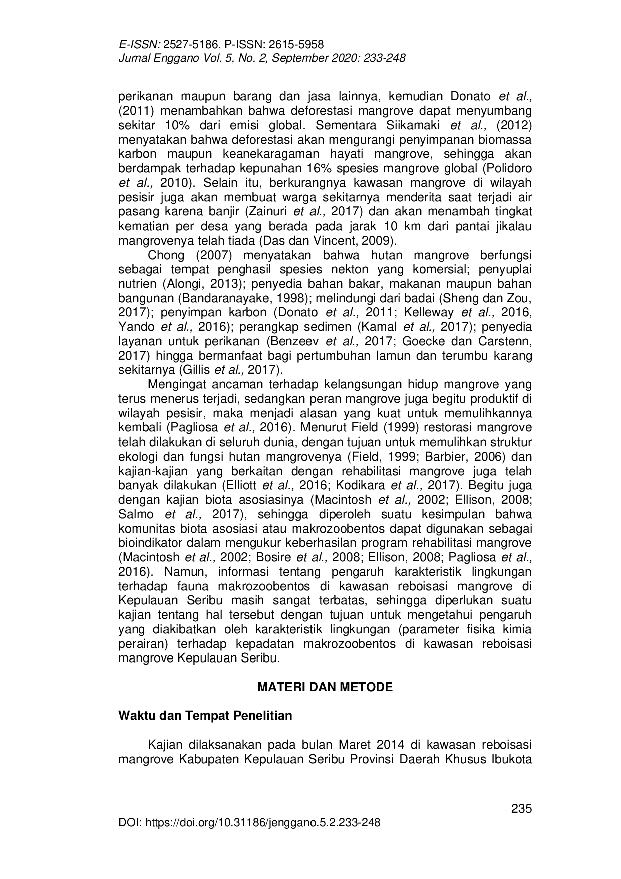 JURIS PENGARUH KARAKTERISTIK LINGKUNGAN TERHADAP MAKROZOOBENTOS DI KAWASAN REBOISASI MANGROVE KEPULAUAN SERIBU INDONESIA