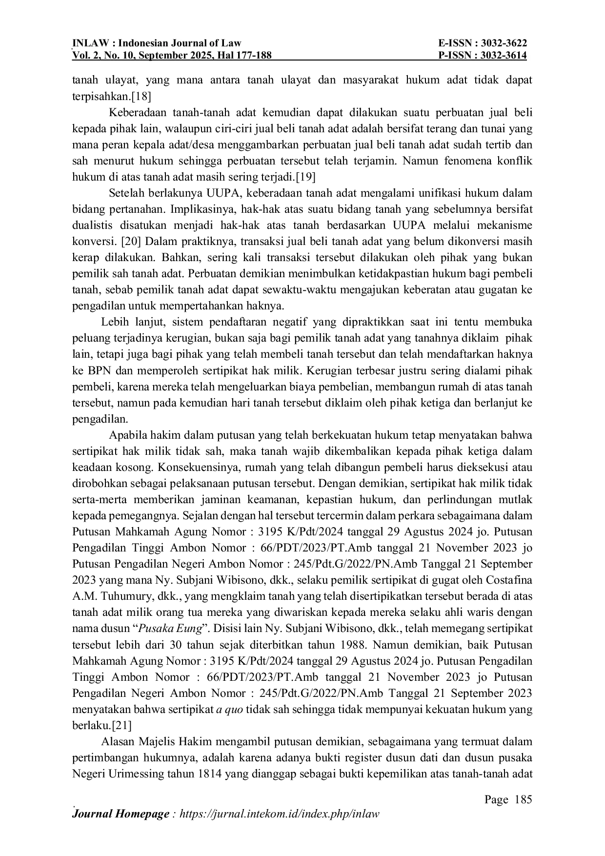 JURIS Implikasi Hukum Penerapan Sistem Pendaftaran Negatif Terhadap Keamanan Transaksi Jual Beli Diatas Tanah Adat