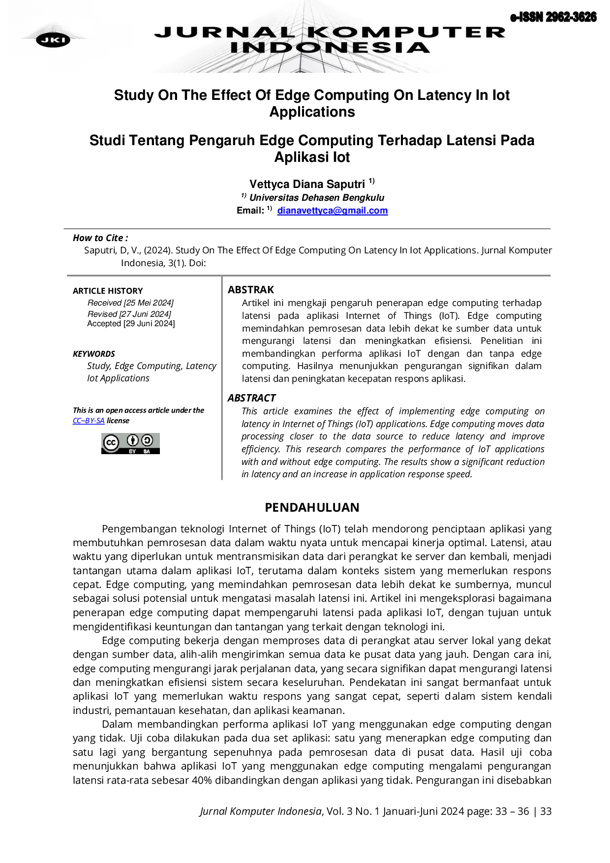 JURIS Study On The Effect Of Edge Computing On Latency In Iot Applications