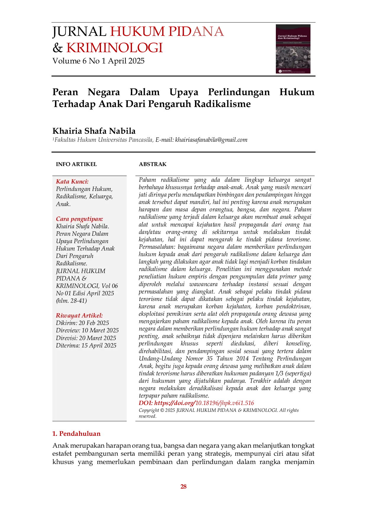 JURIS Peran Negara Dalam Upaya Perlindungan Hukum Terhadap Anak Dari Pengaruh Radikalisme