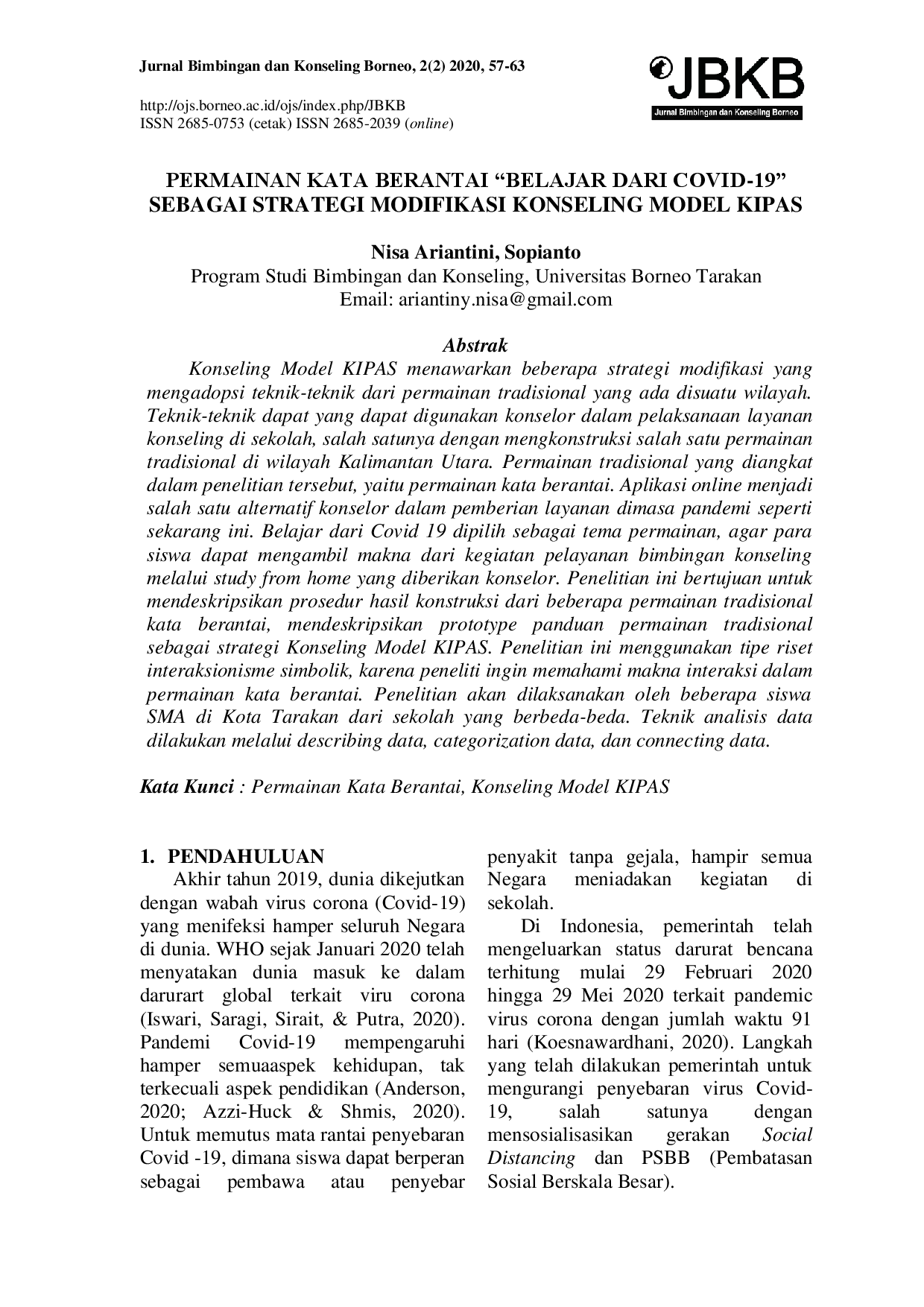 juris Permainan Kata Berantai Belajar Dari Covid 19 Sebagai Strategi Modifikasi Konseling Model Kipas