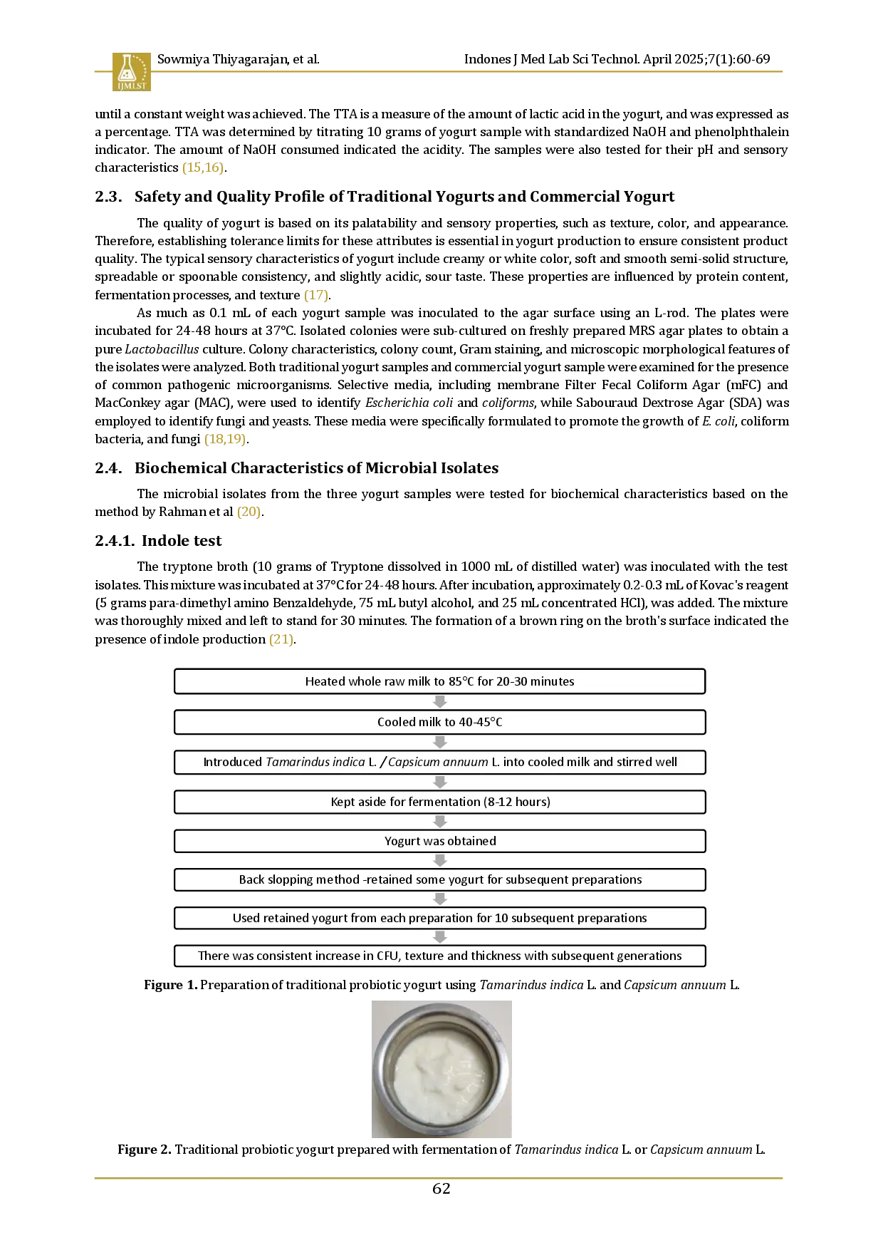 juris Quality assessment and biochemical characterization of probiotic Lactobacillus species isolated from yogurts fermented either by Tamarindus indica or Capsicum annuum