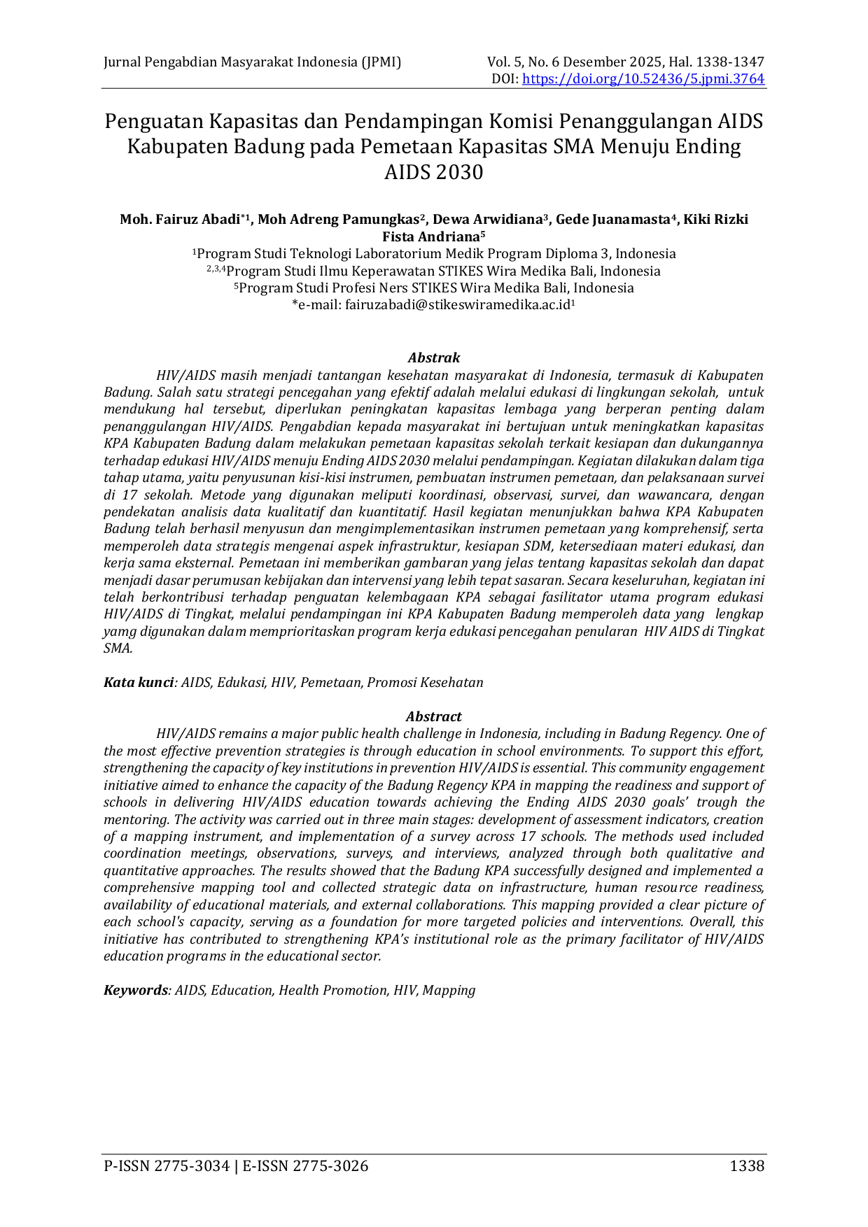 JURIS Penguatan Kapasitas dan Pendampingan Komisi Penanggulangan AIDS Kabupaten Badung pada Pemetaan Kapasitas SMA Menuju Ending AIDS 2030