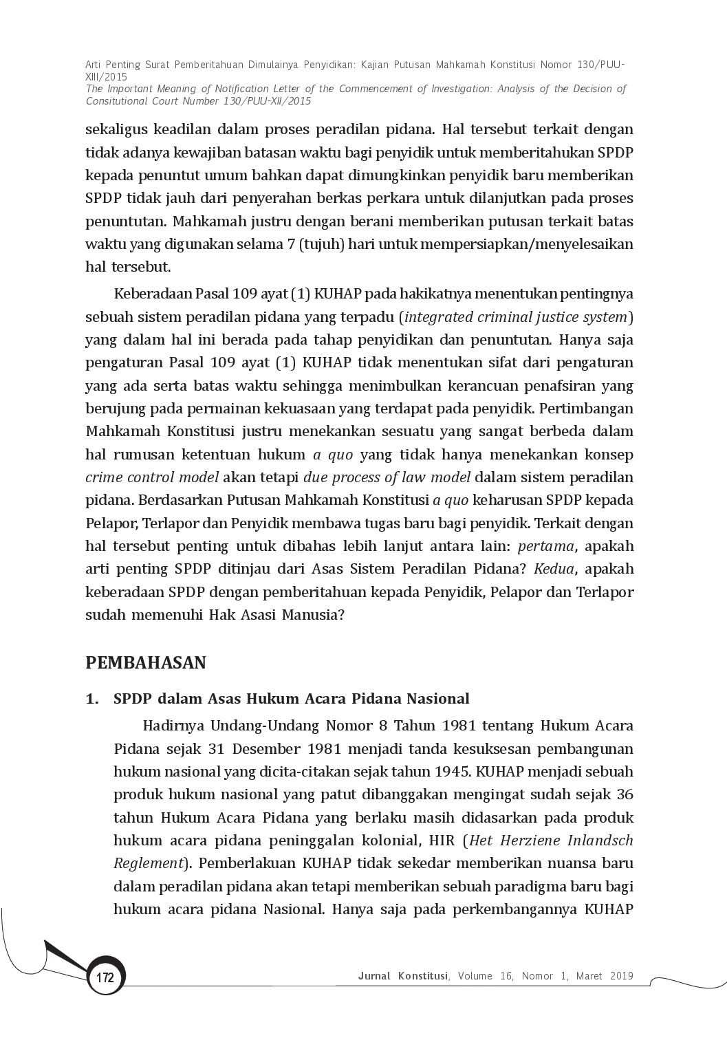 juris Arti Penting Surat Pemberitahuan Dimulainya Penyidikan Kajian Putusan Mahkamah Konstitusi Nomor 130 PUU XIII 2015