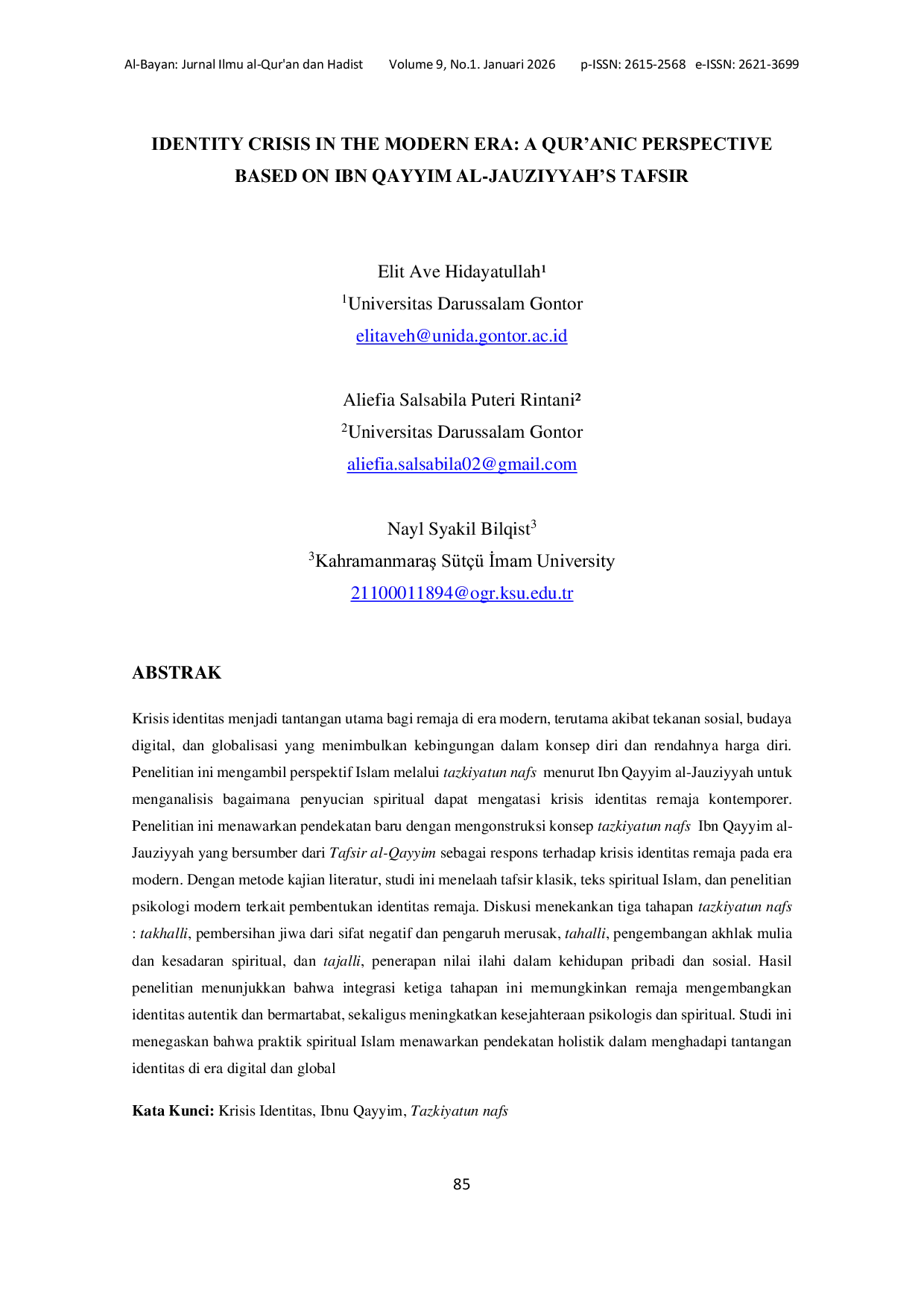 JURIS Identity Crisis In The Modern Era A Qur anic Perspective Based On Ibn Qayyim Al Jauziyyah s Tafsir