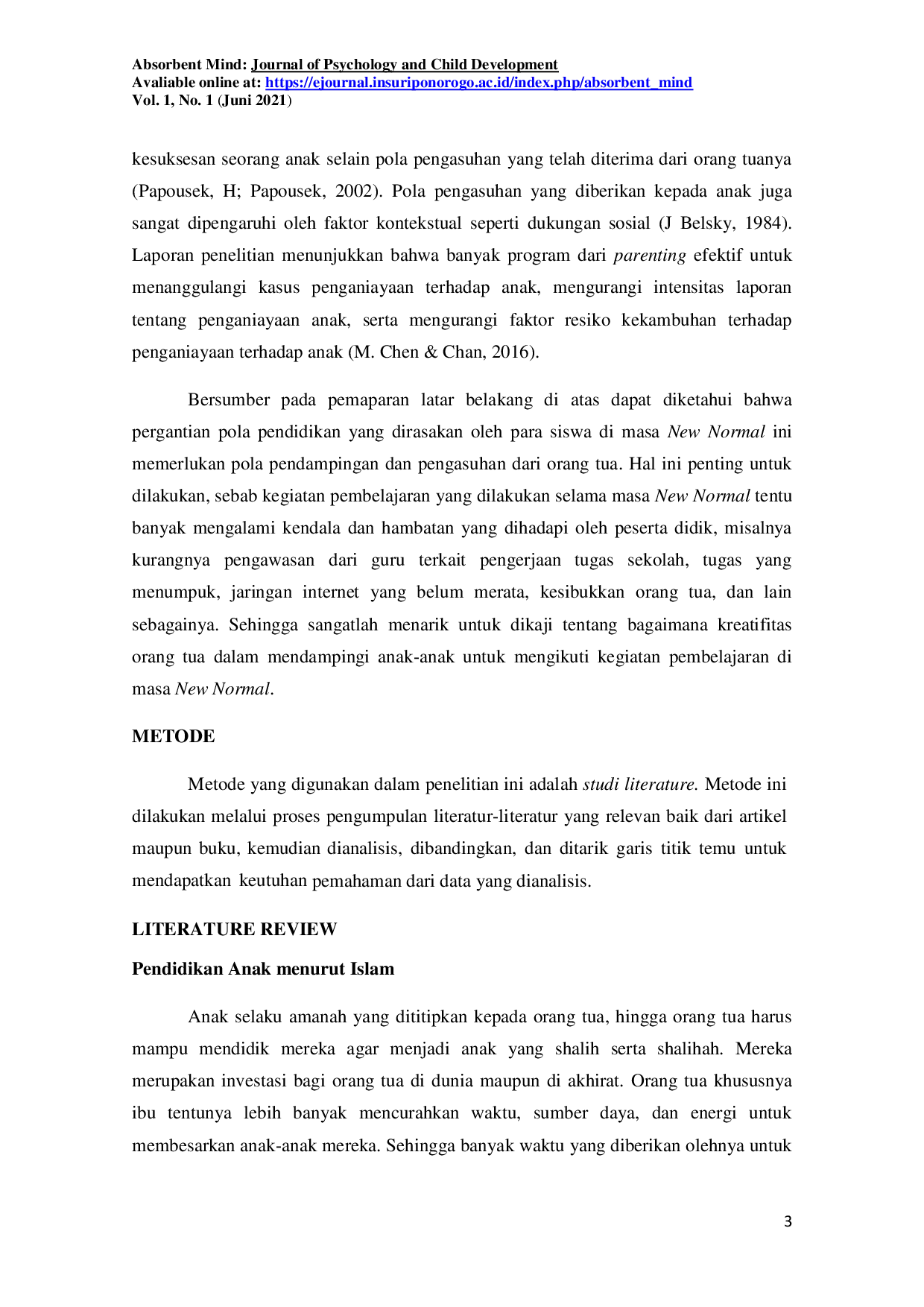 JURIS Parenting Menjadi Orang Tua Kreatif Bagi Anak Usia Dini Di Masa New Normal